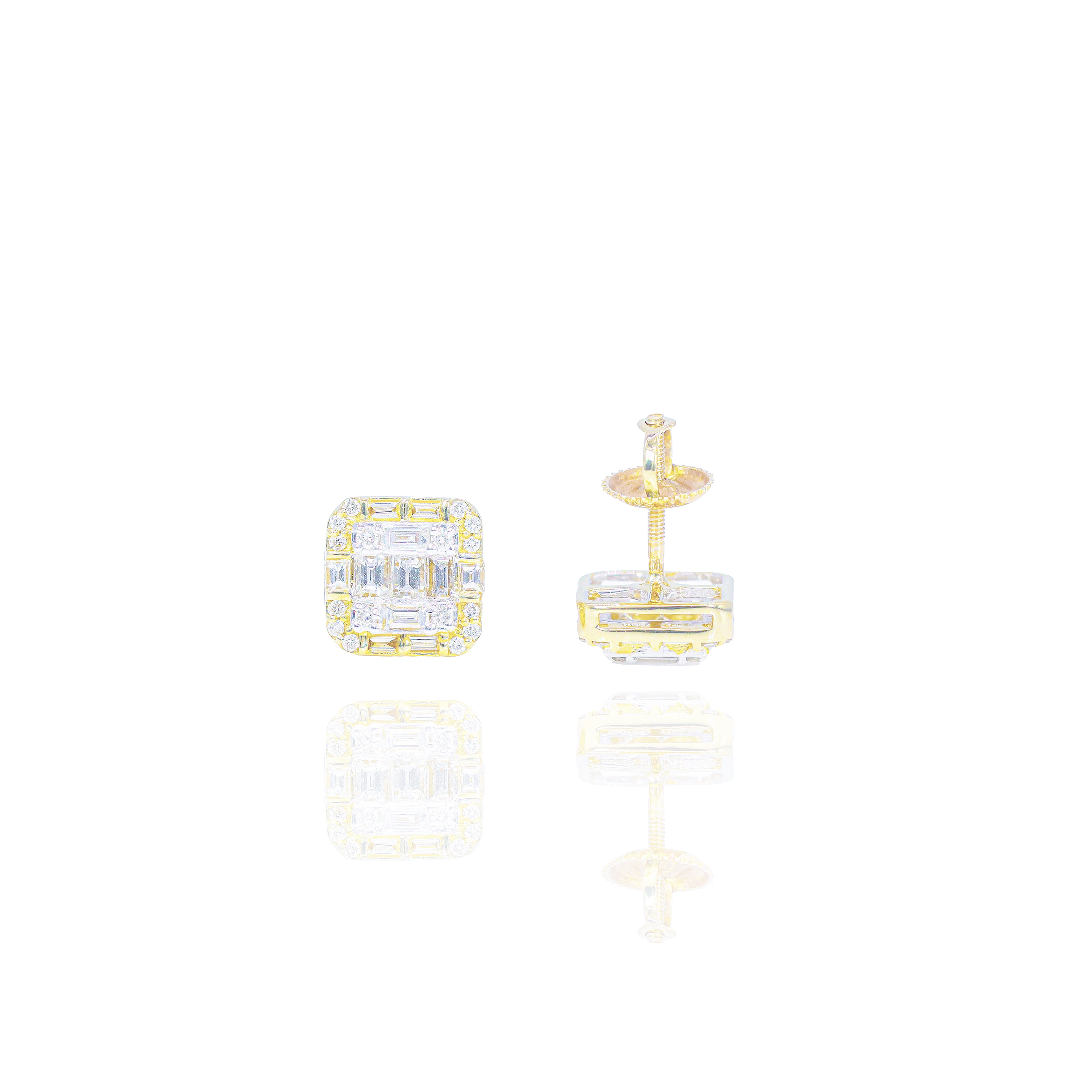 Square Baguette and Round Diamond Border Earrings