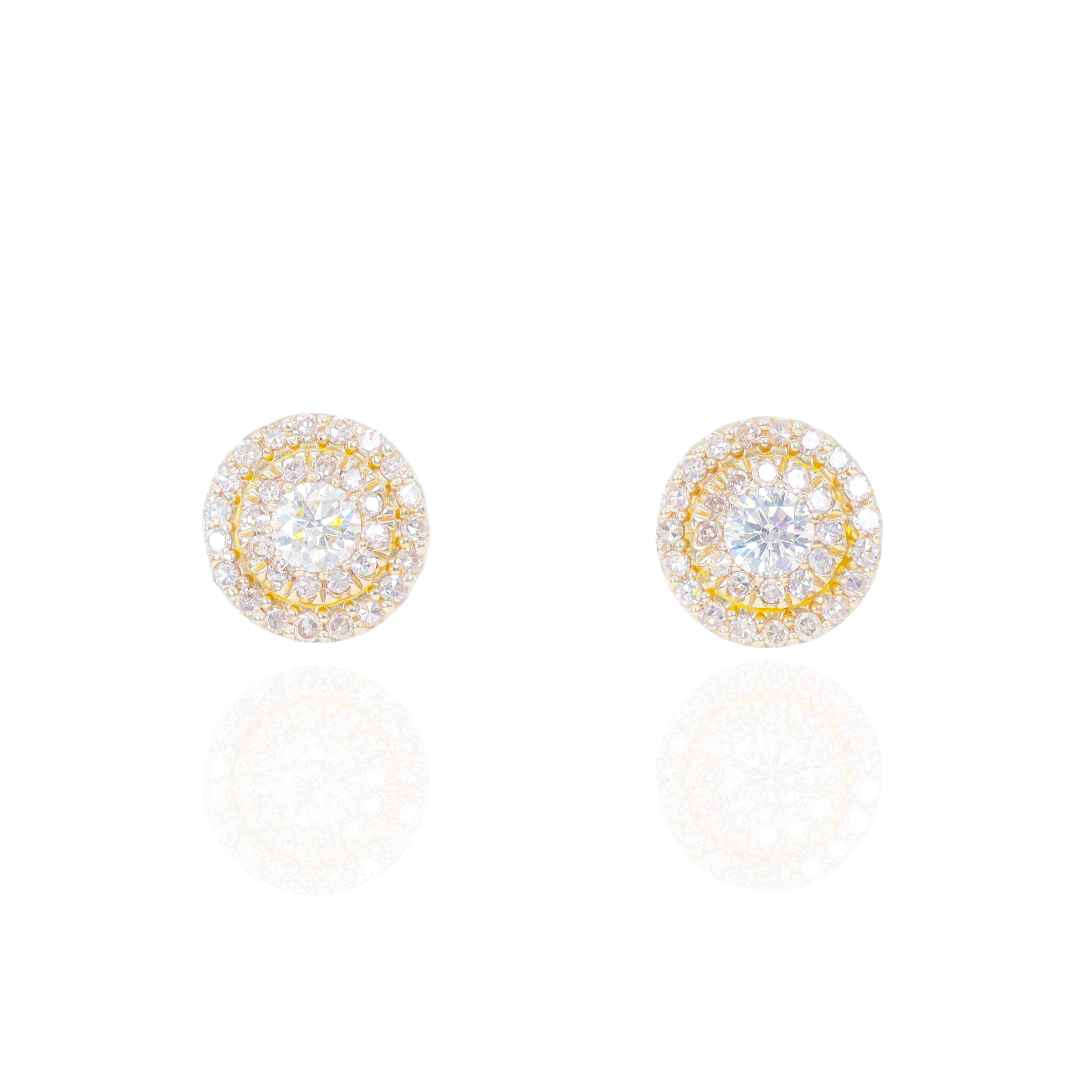 20 Pointer Center Diamond Earrings w/ 2 Row Diamond Border