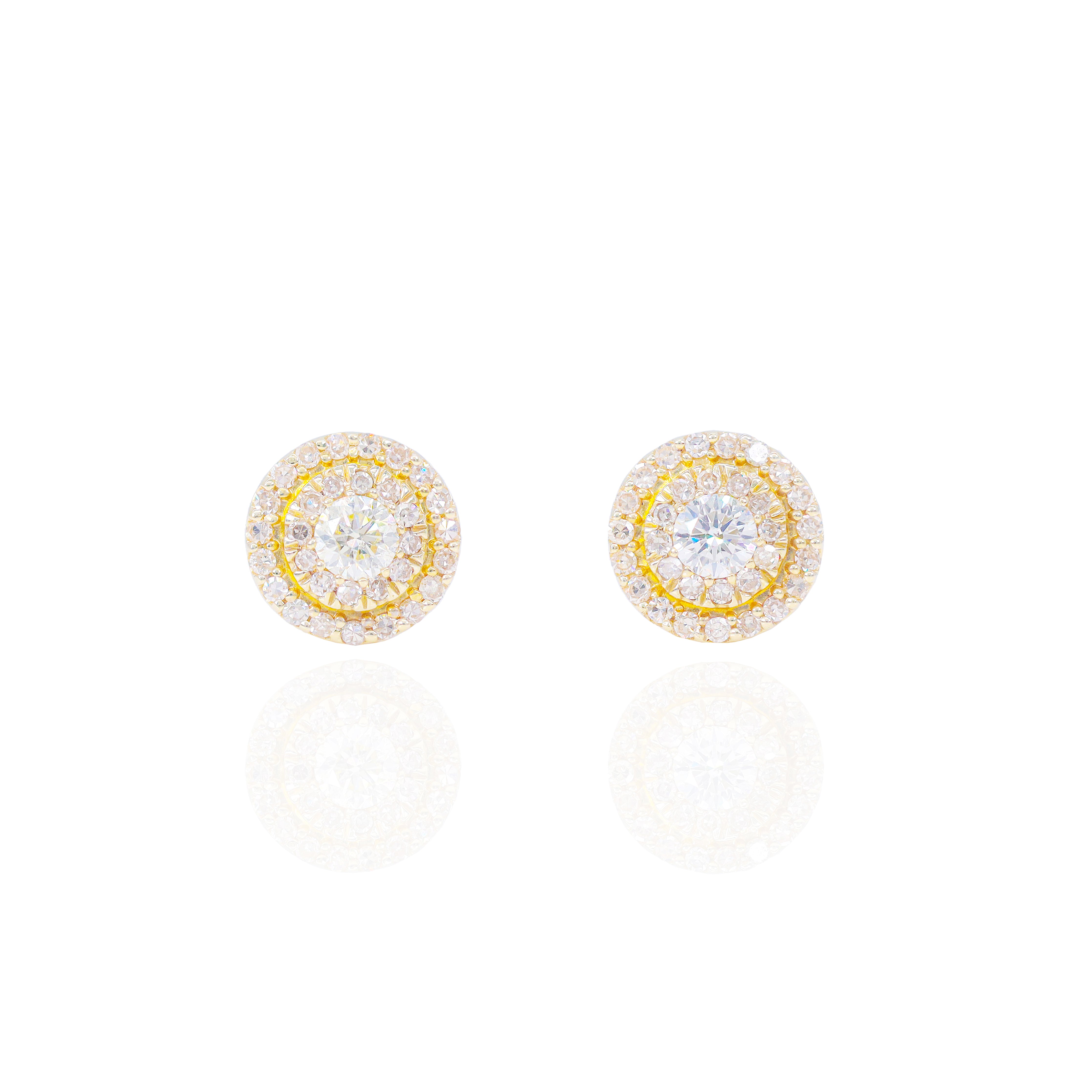 20 Pointer Center Diamond Earrings w/ 2 Row Diamond Border