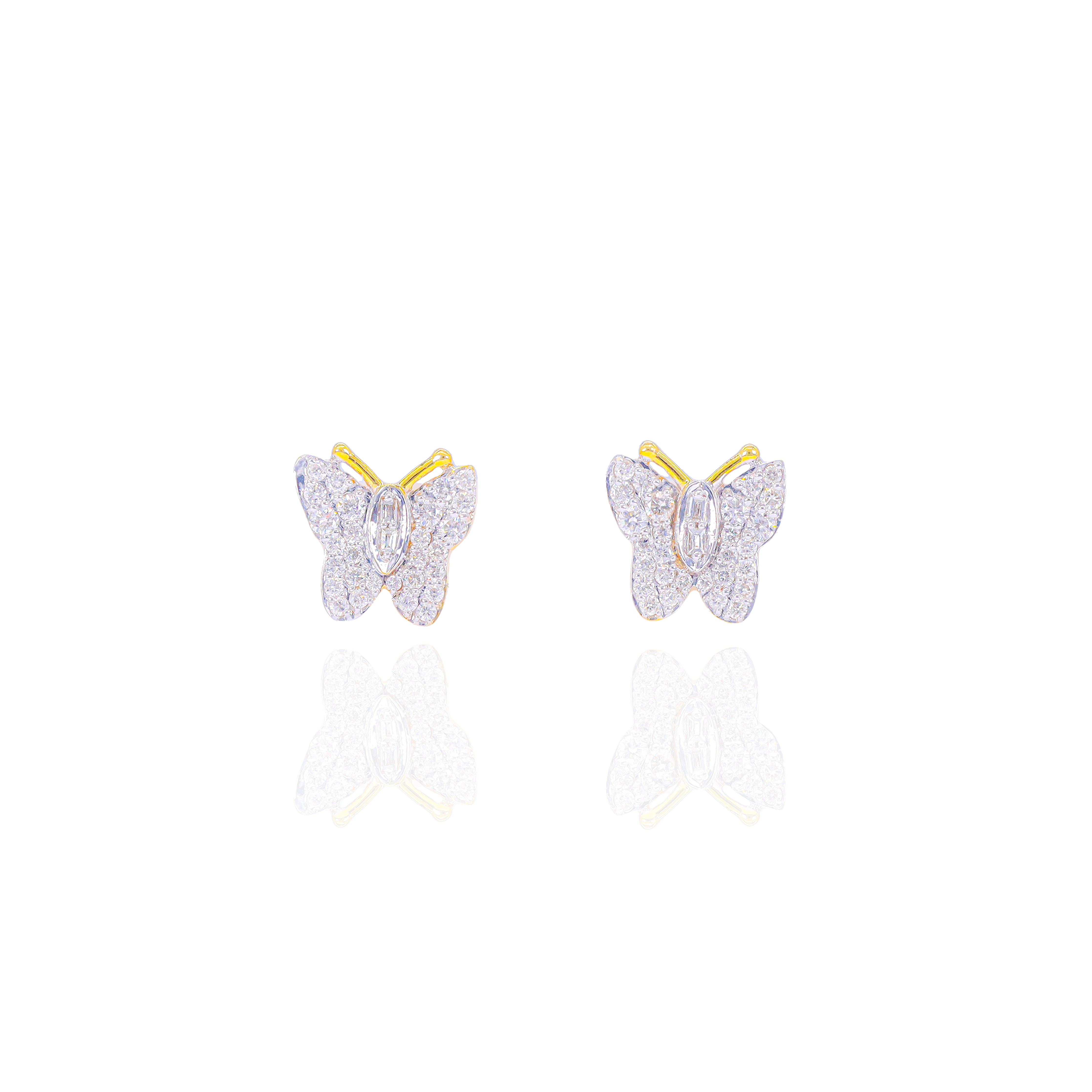 Diamond Butterfly Earrings w/Baguette Center