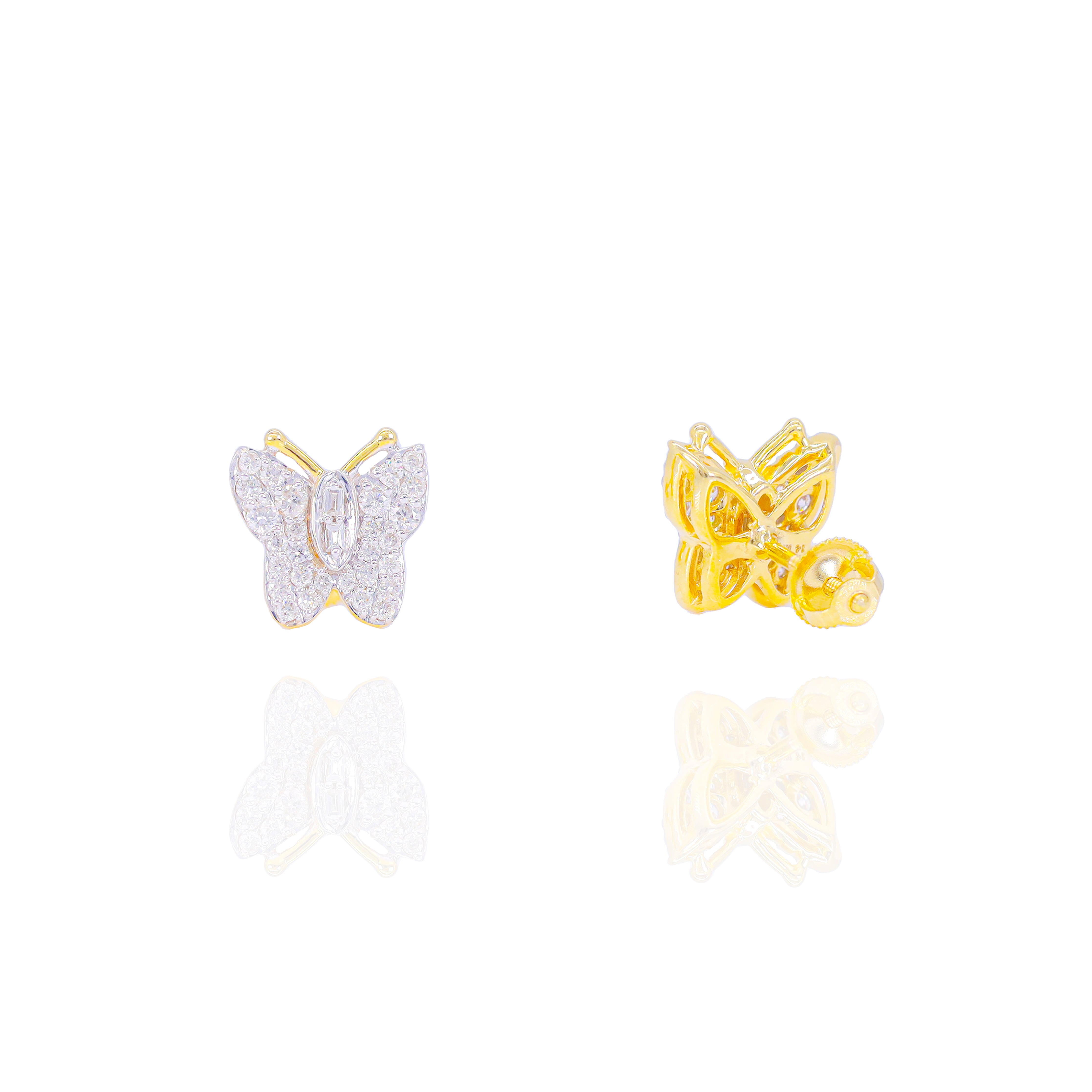 Diamond Butterfly Earrings w/Baguette Center