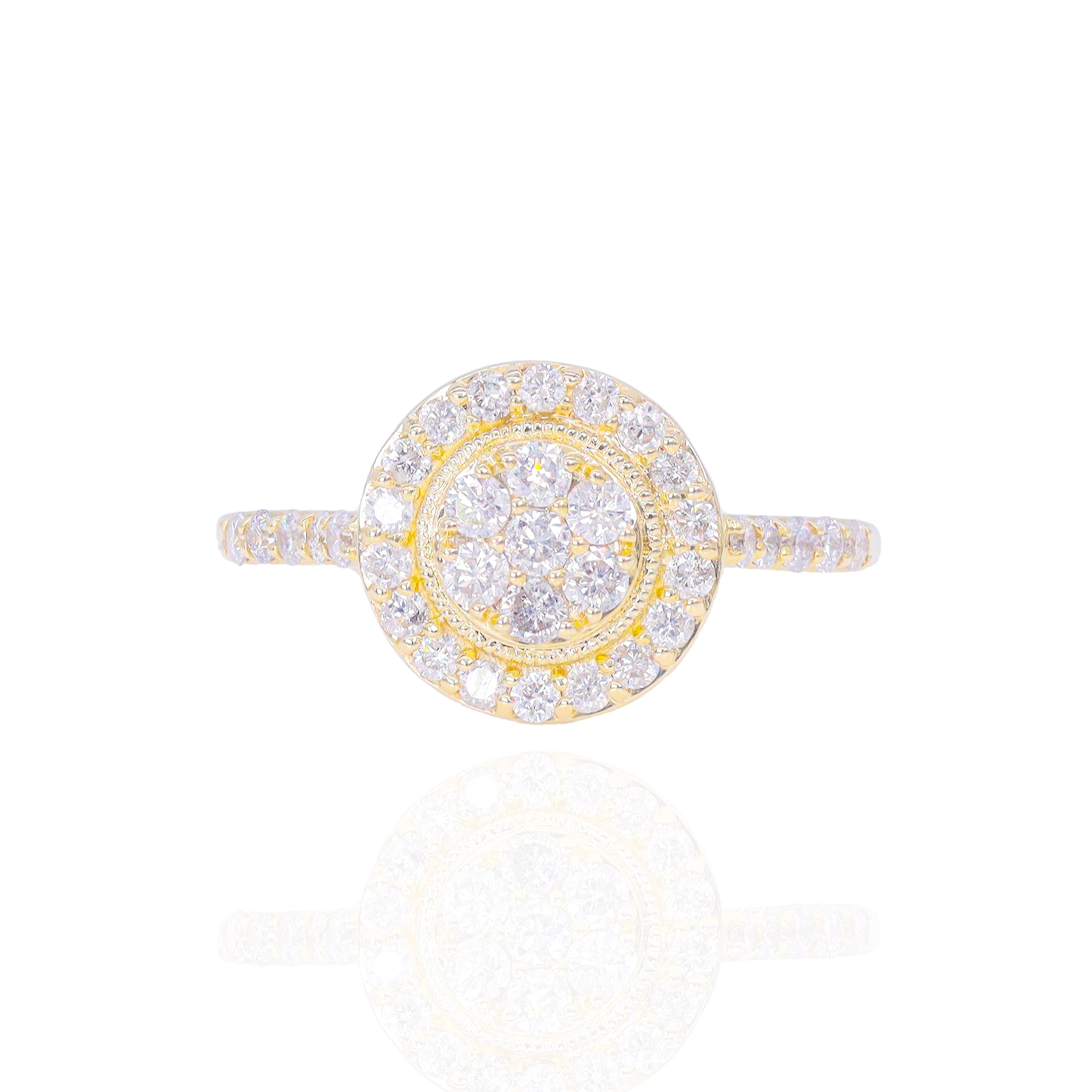 Round Shape with Diamond and Gold Halo Diamond Engagement Ring