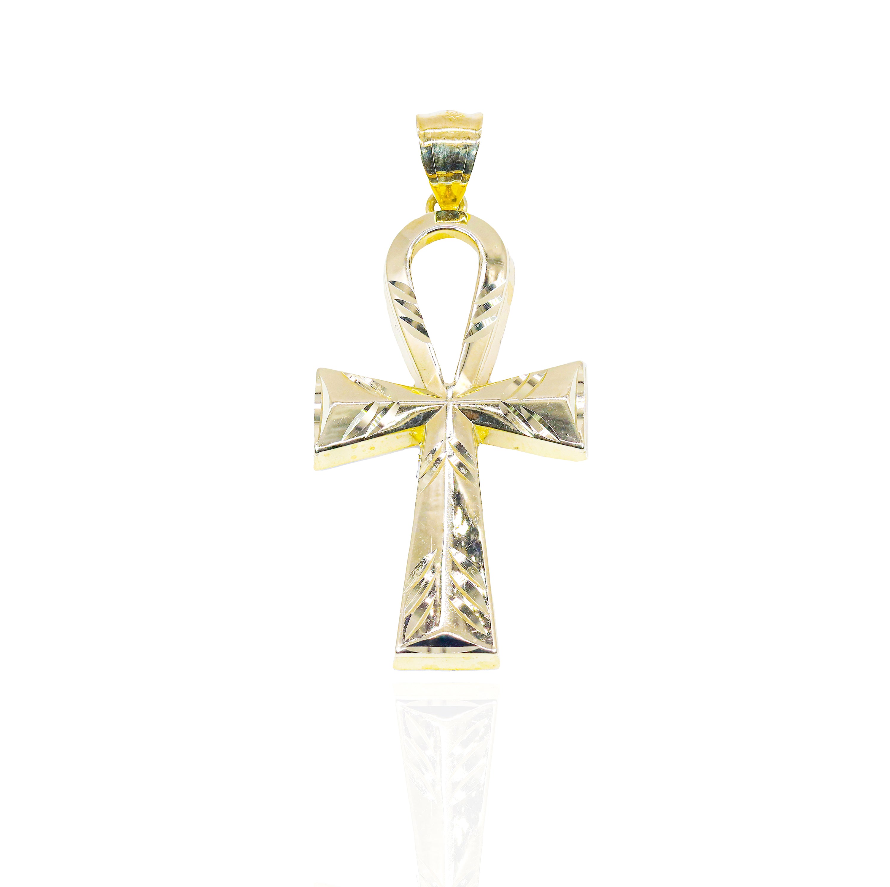 10KT Yellow Gold Long Fluted Ankh Solid Gold Pendant