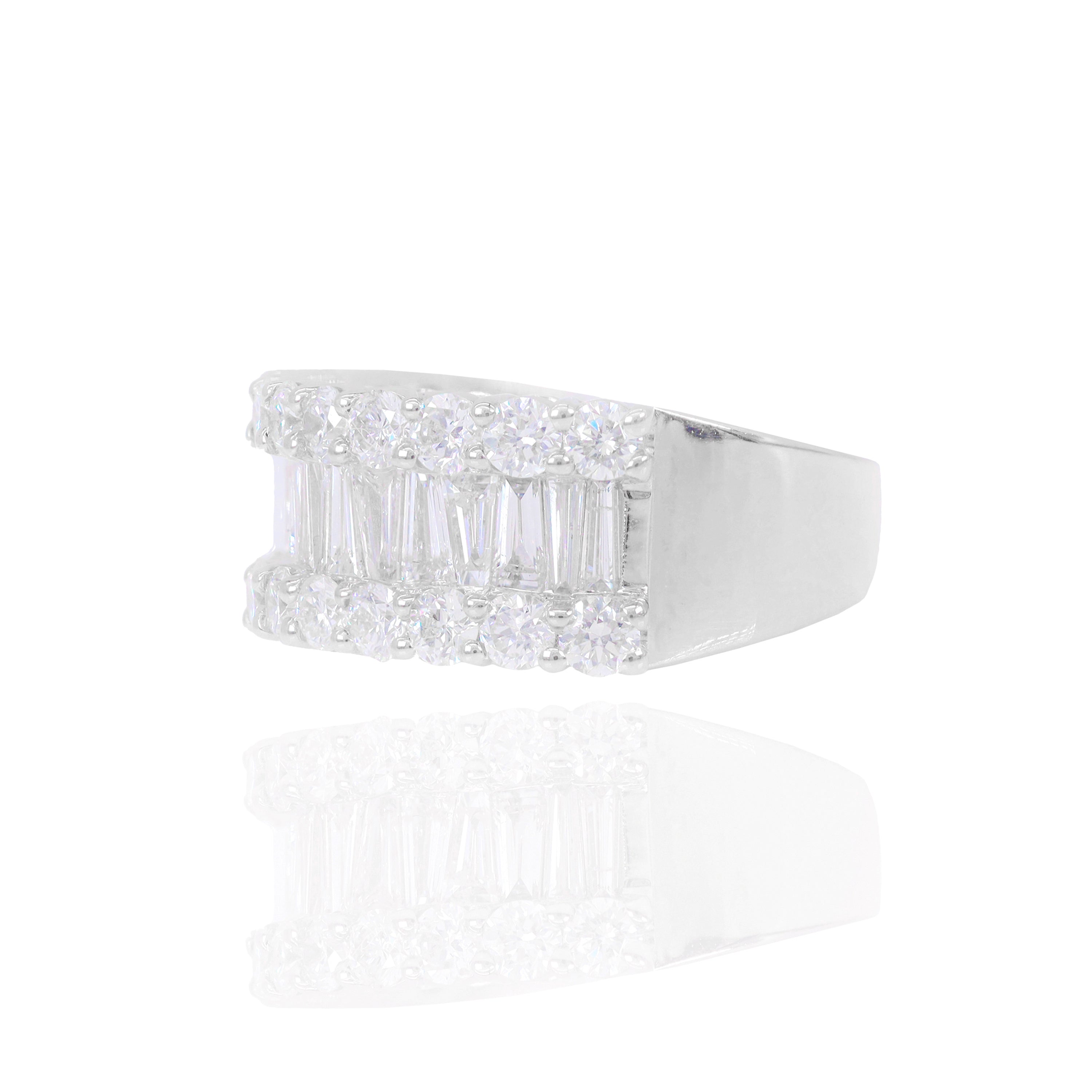 Tapered Baguettes with Side Border Round Diamond Ring Band
