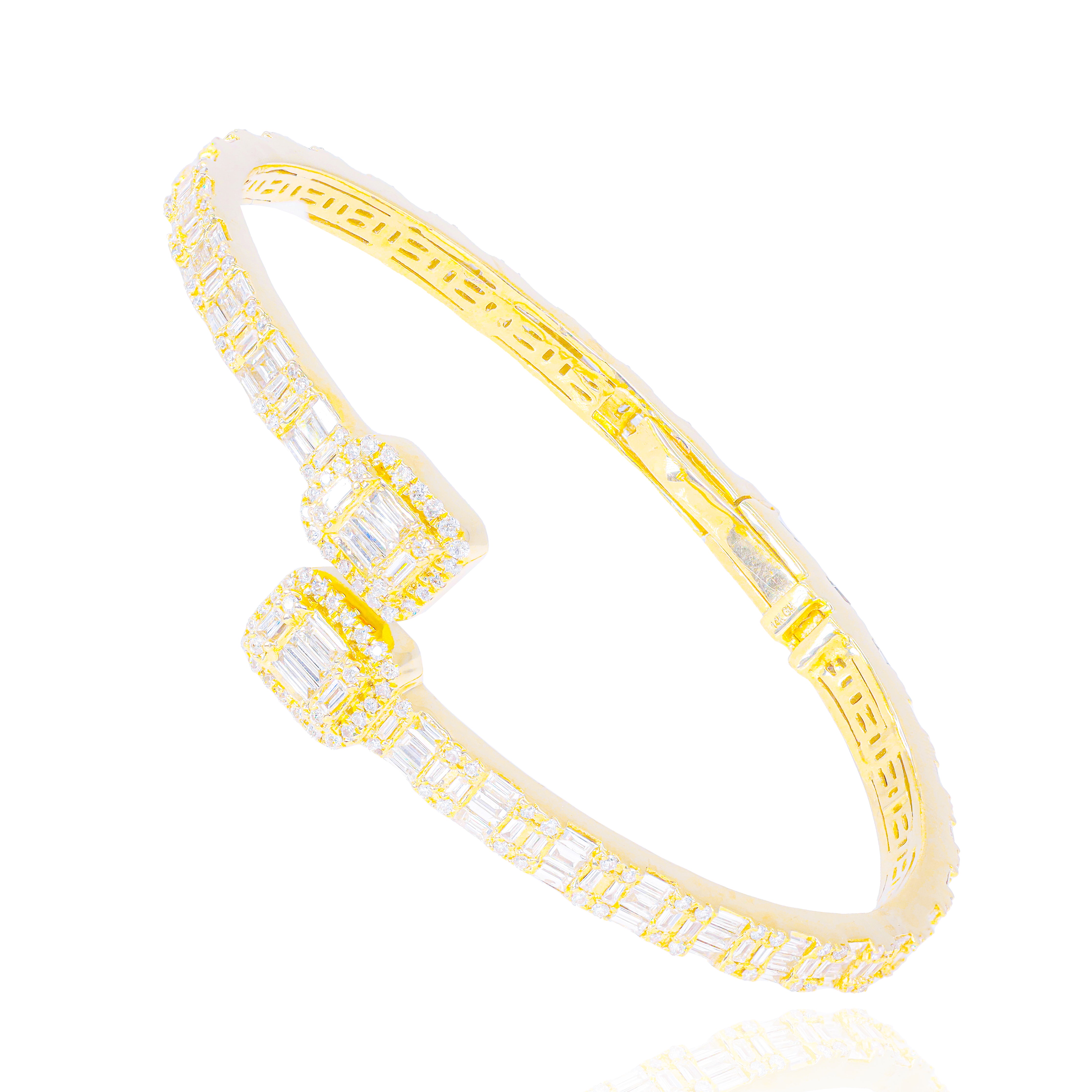 Thin Baguette & Round Diamond Bangle Bracelet