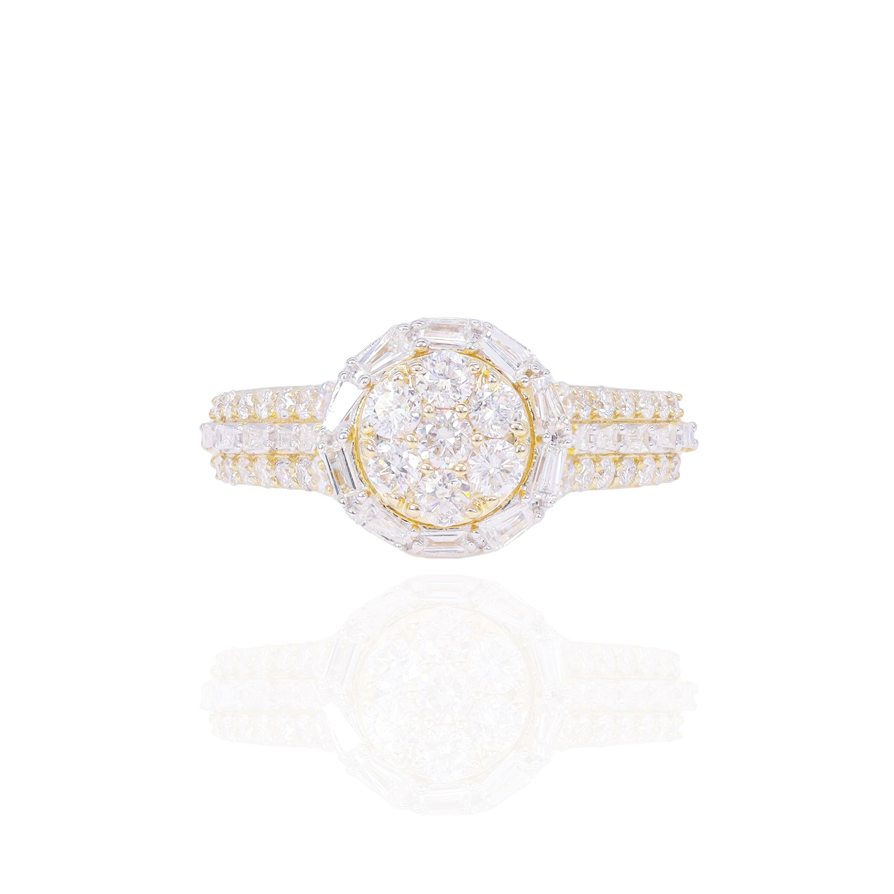 Round Shape with Halo Baguette Diamond Engagement Ring