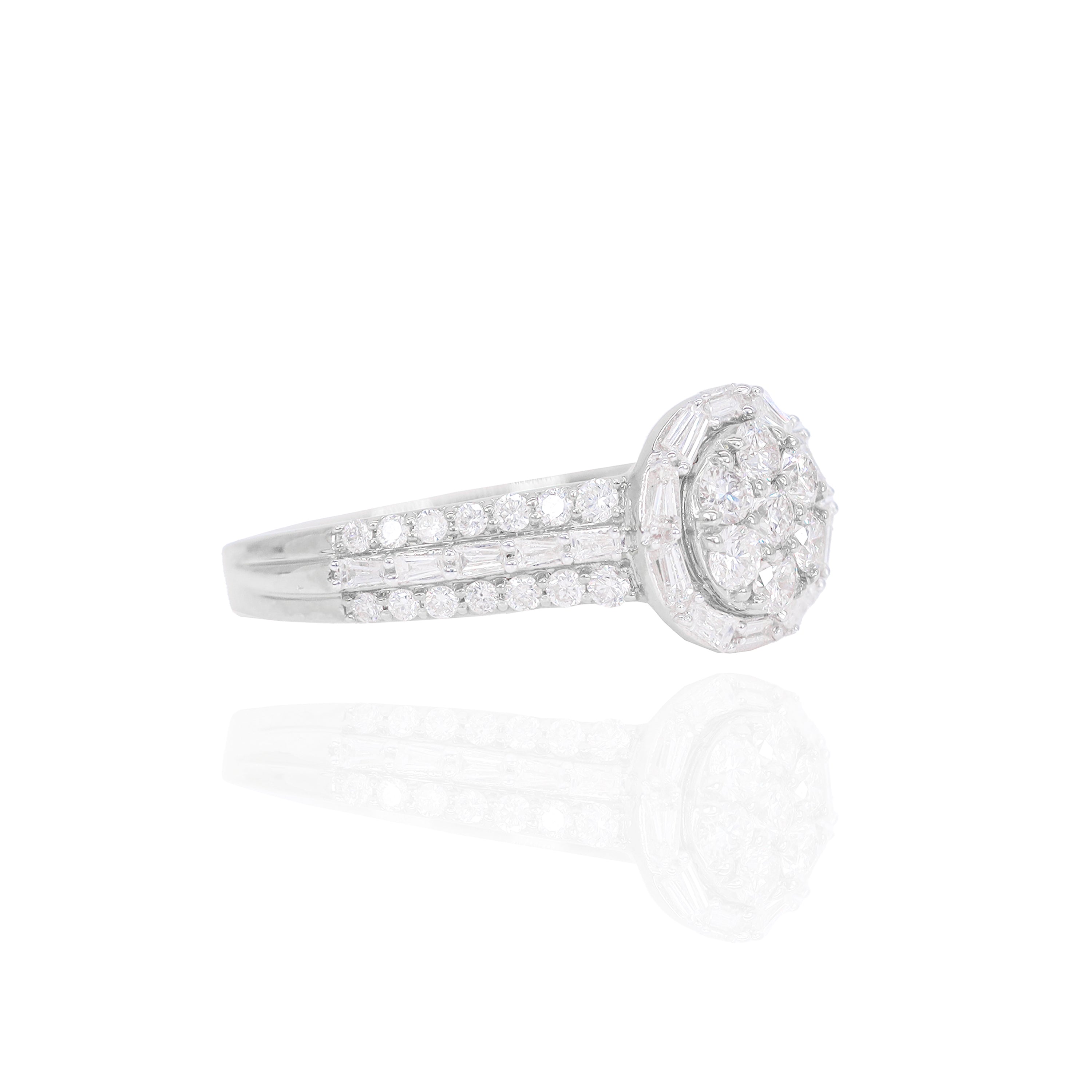 Round Shape with Halo Baguette Diamond Engagement Ring