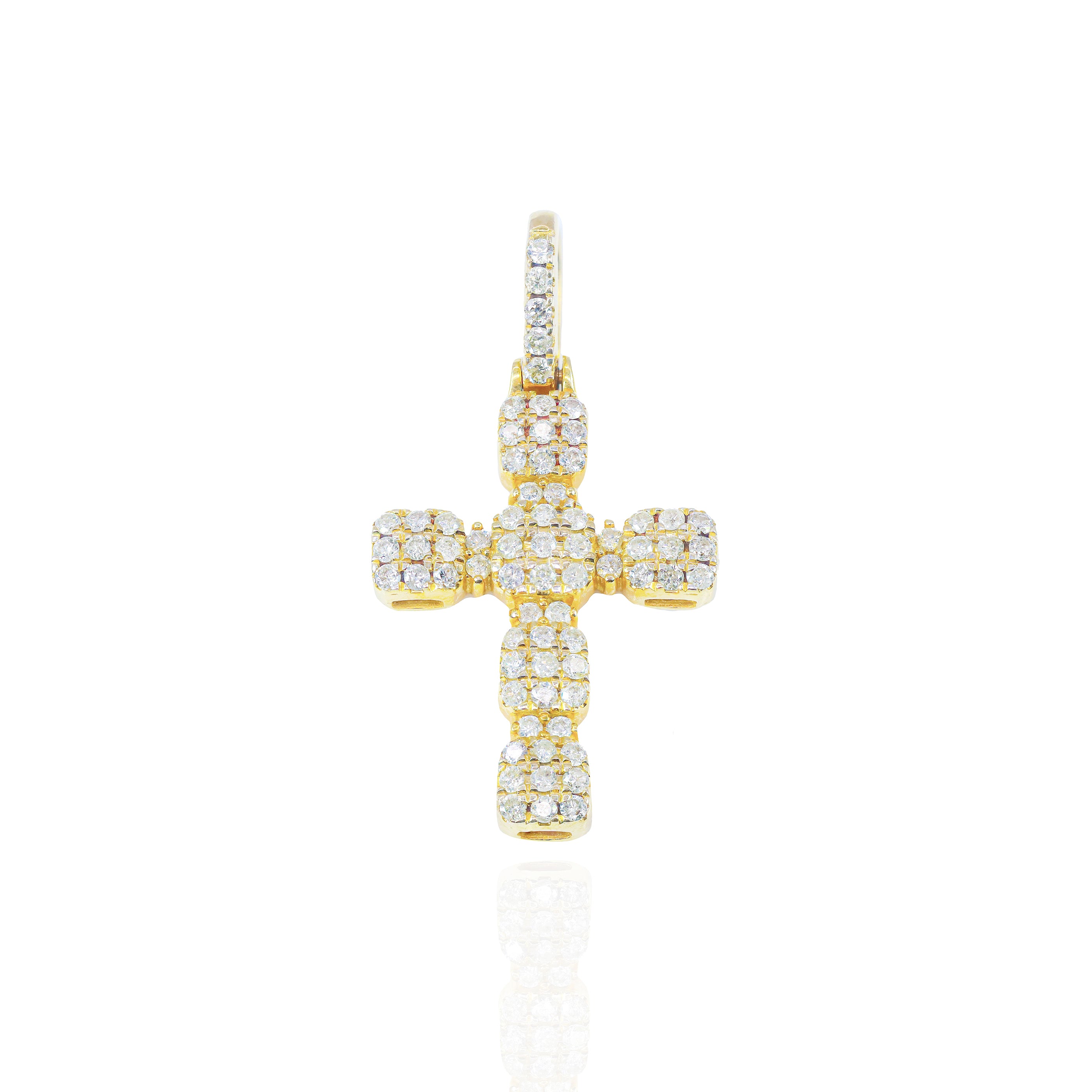 Mini Golden Cross with Round Diamonds Pendant