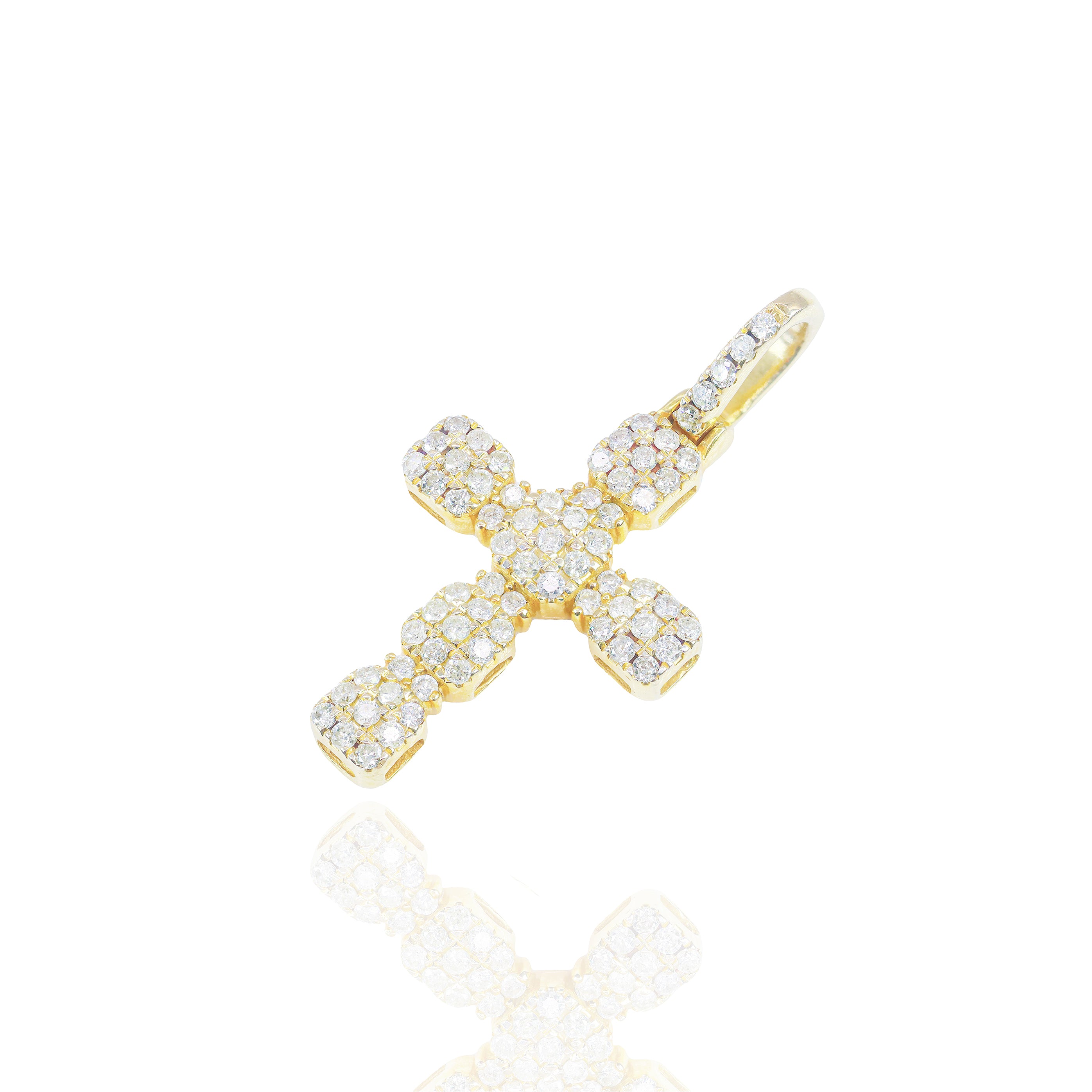 Mini Golden Cross with Round Diamonds Pendant