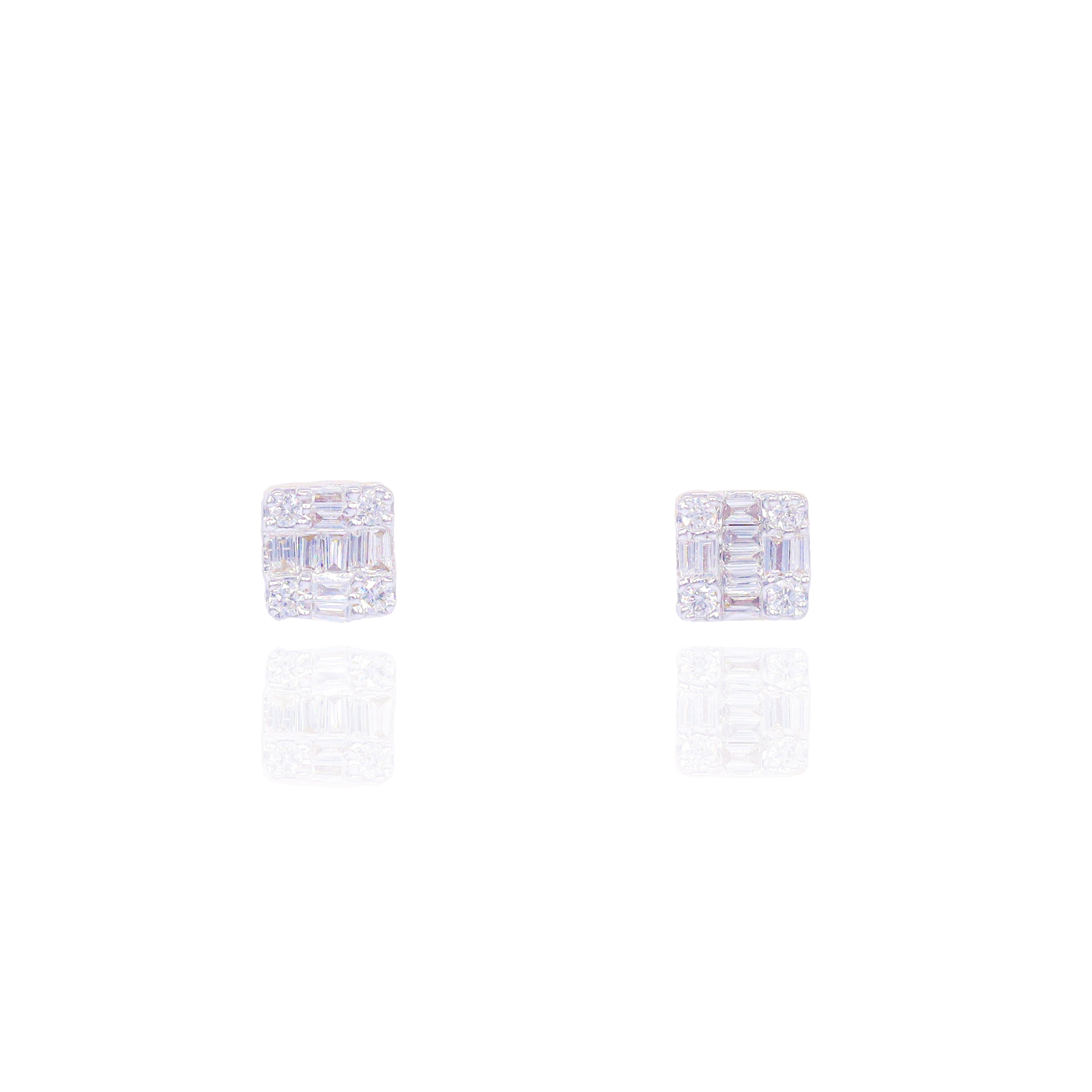 Baguette & Round Diamond Square Earrings