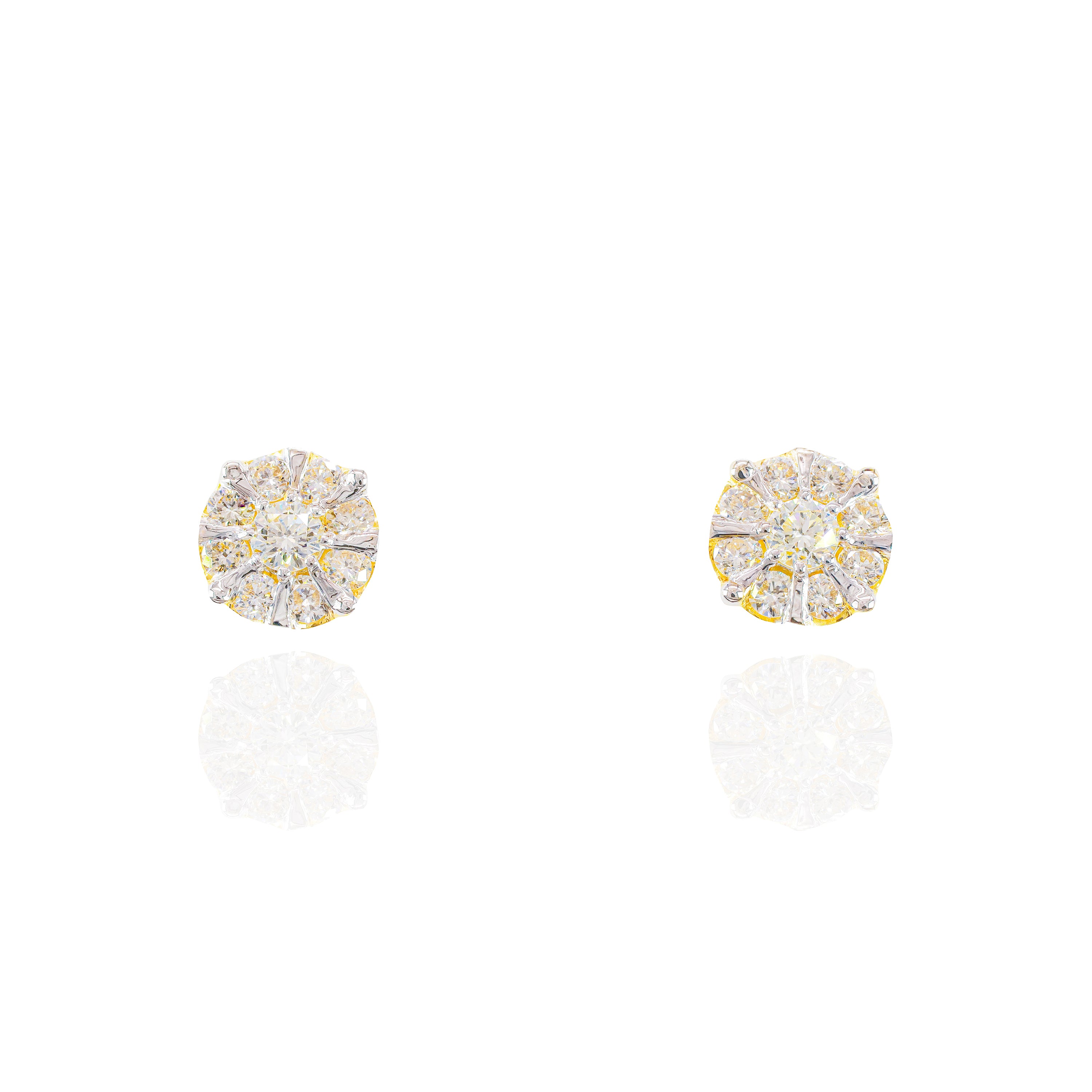 Large Center Diamond Earrings w/ Gold & Diamond Border