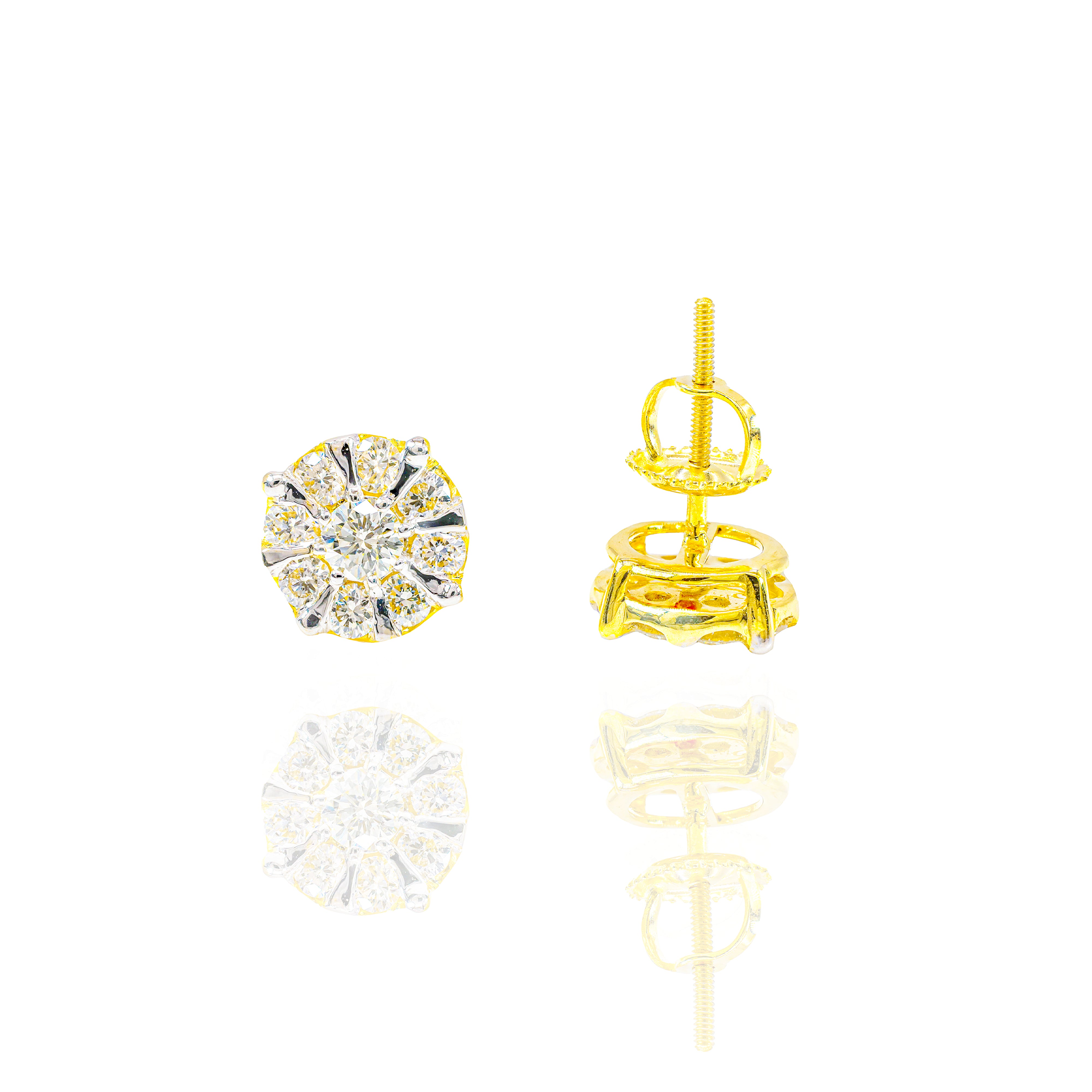 Large Center Diamond Earrings w/ Gold & Diamond Border