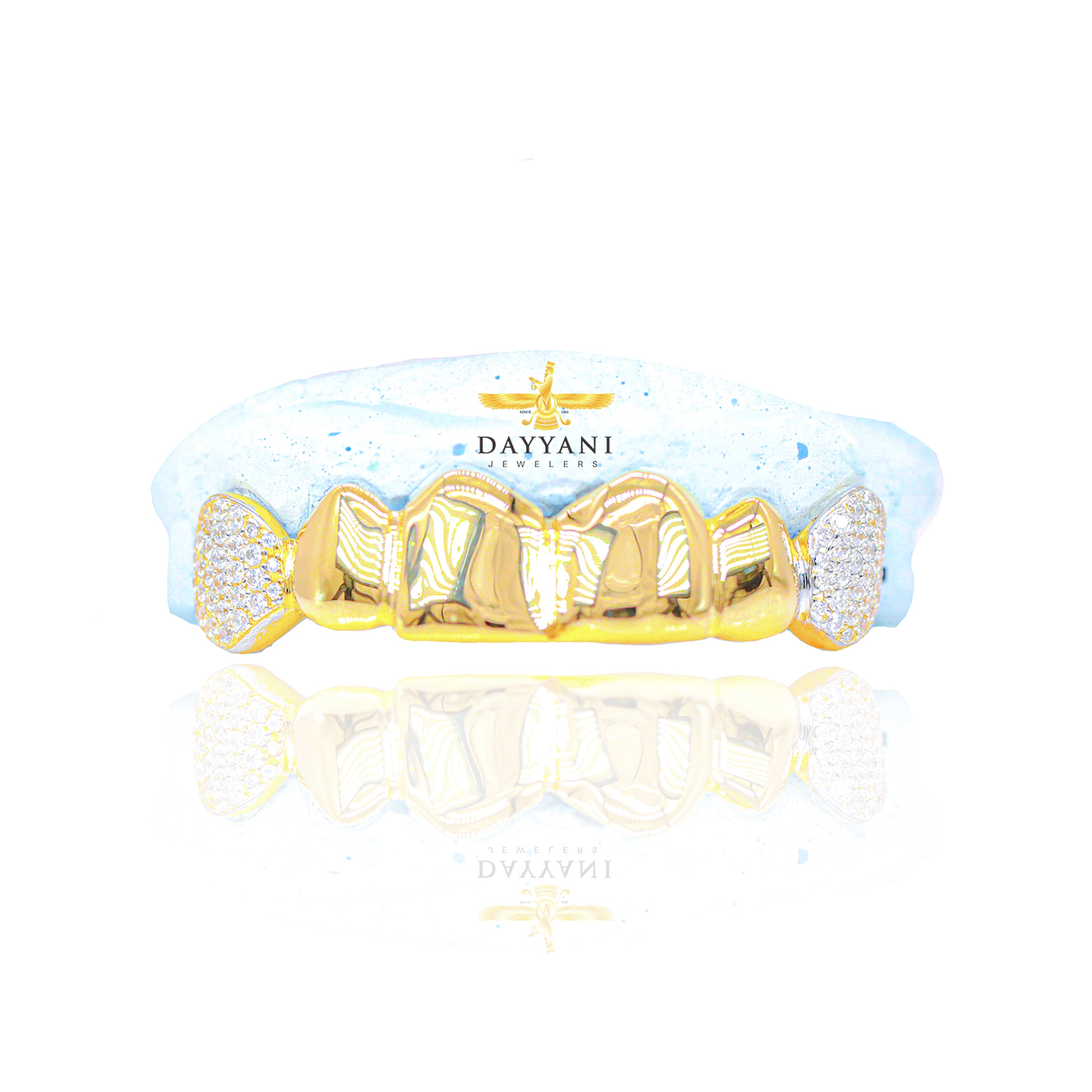 Custom 6 OR 8 Teeth Solid Gold Grillz with Diamond Fangs Gold Grillz