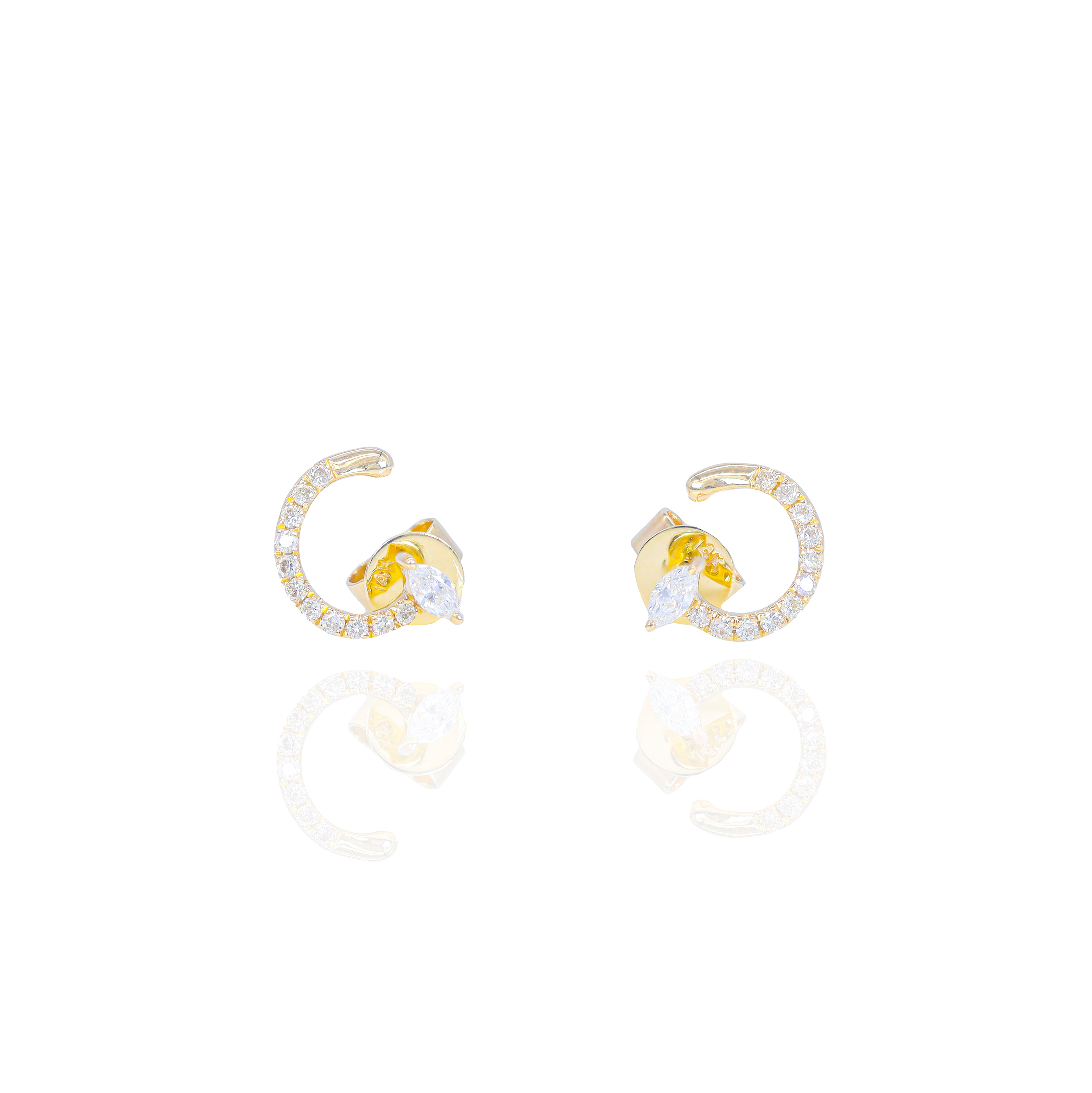 Half Circle Marquis and Round Diamond Earrings