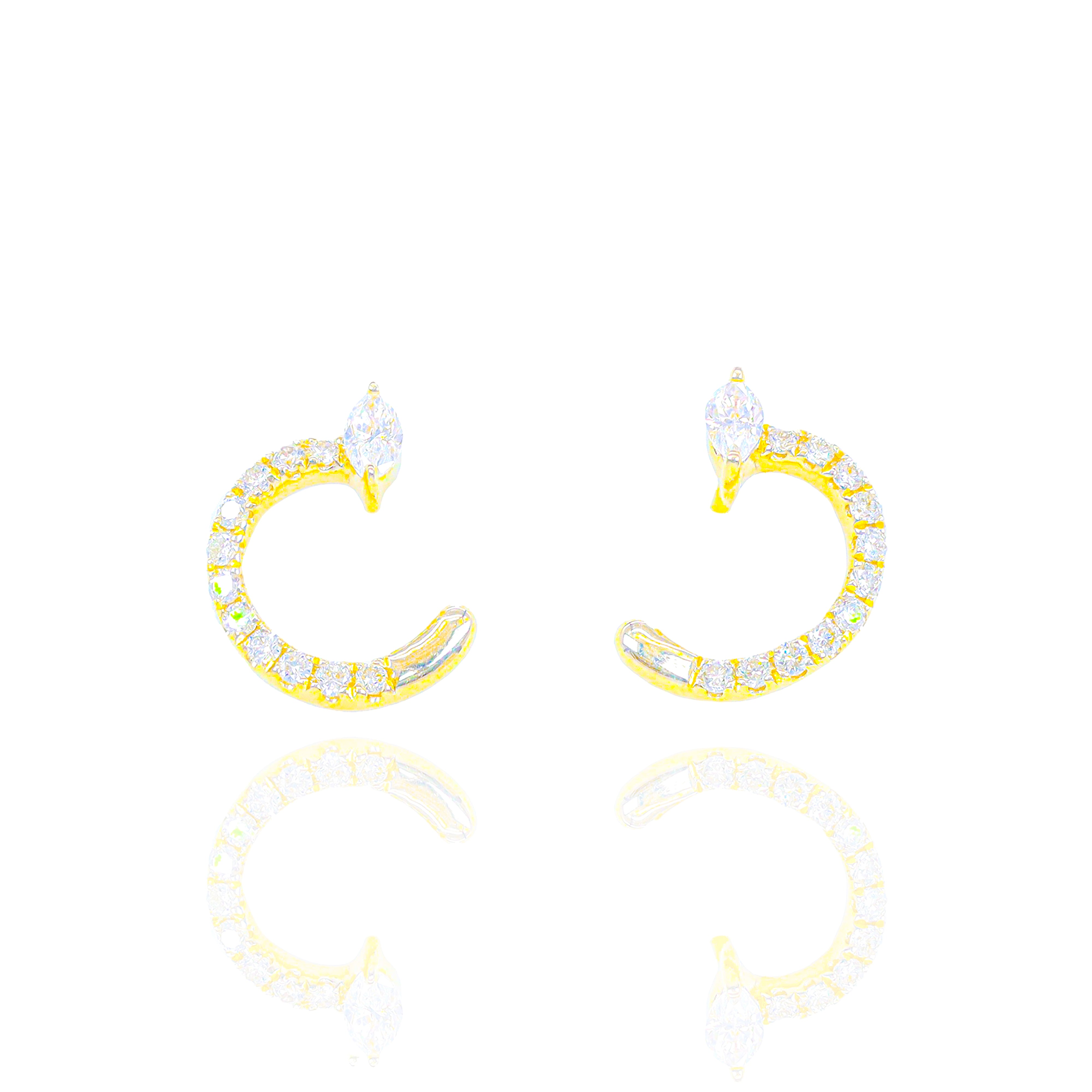 Half Circle Marquis and Round Diamond Earrings