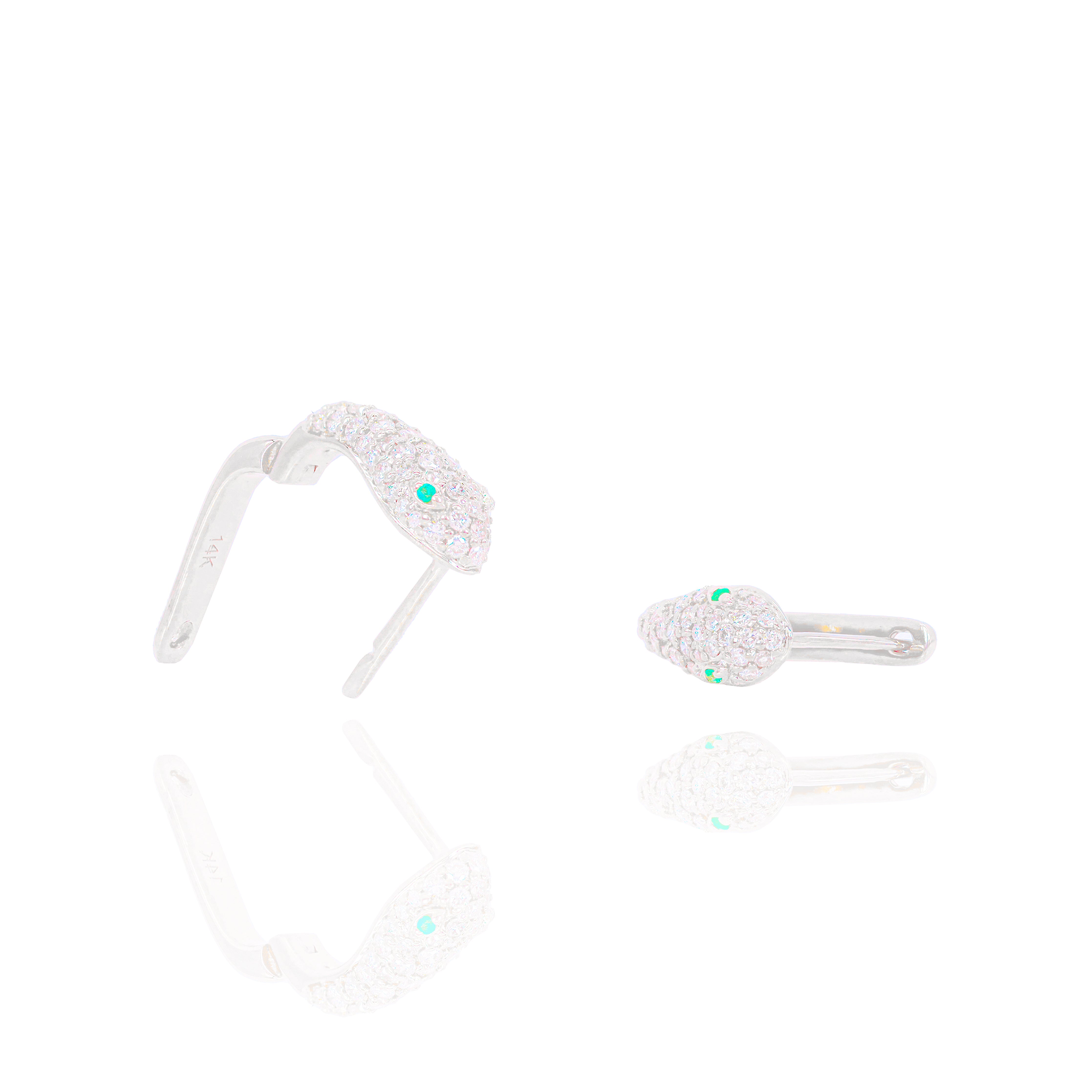 Diamond Snake Earrings with Green Emerald Eyes