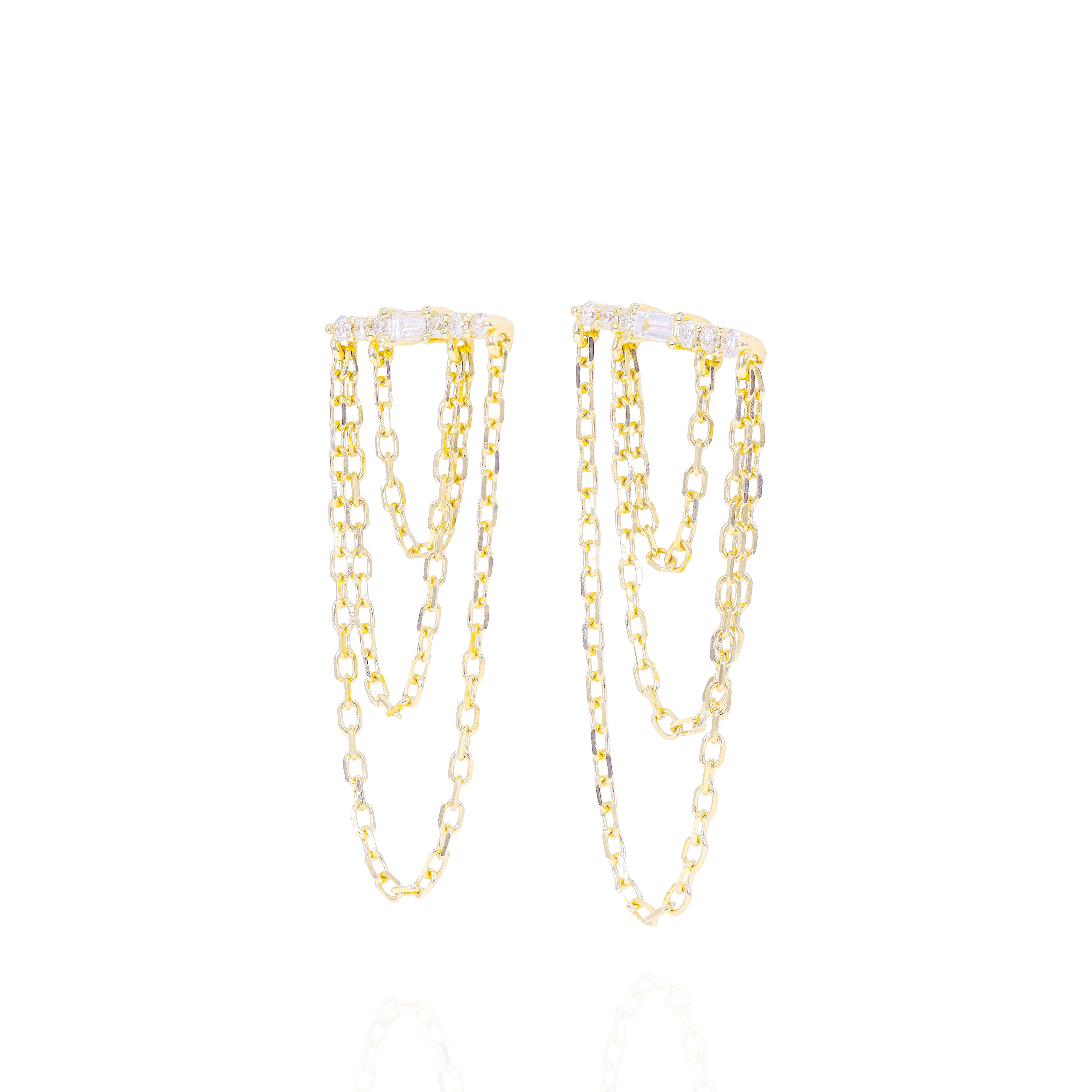 Diamond Earrings w/ Hanging Gold Chain