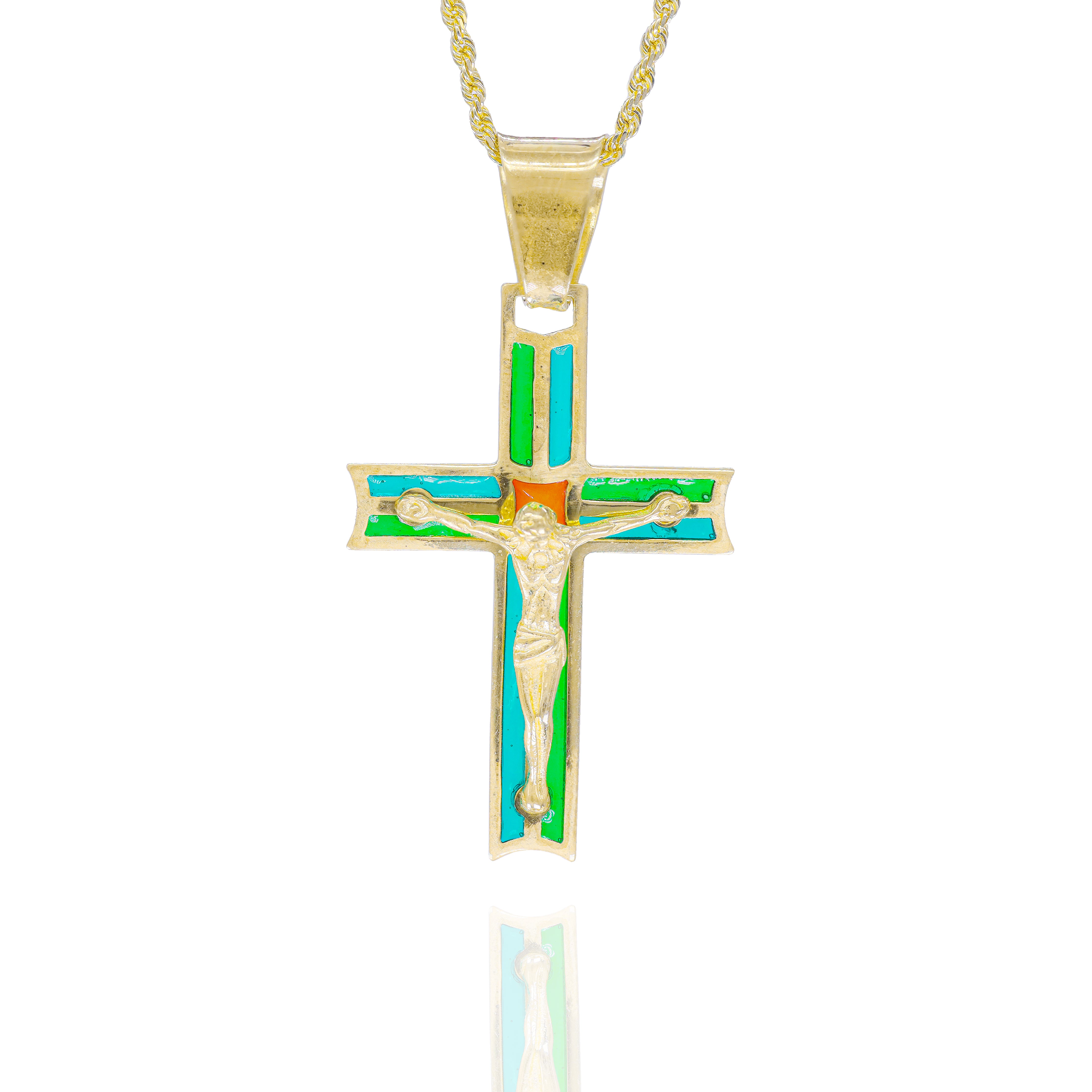 Enamel Cross with Solid Gold Jesus Pendant