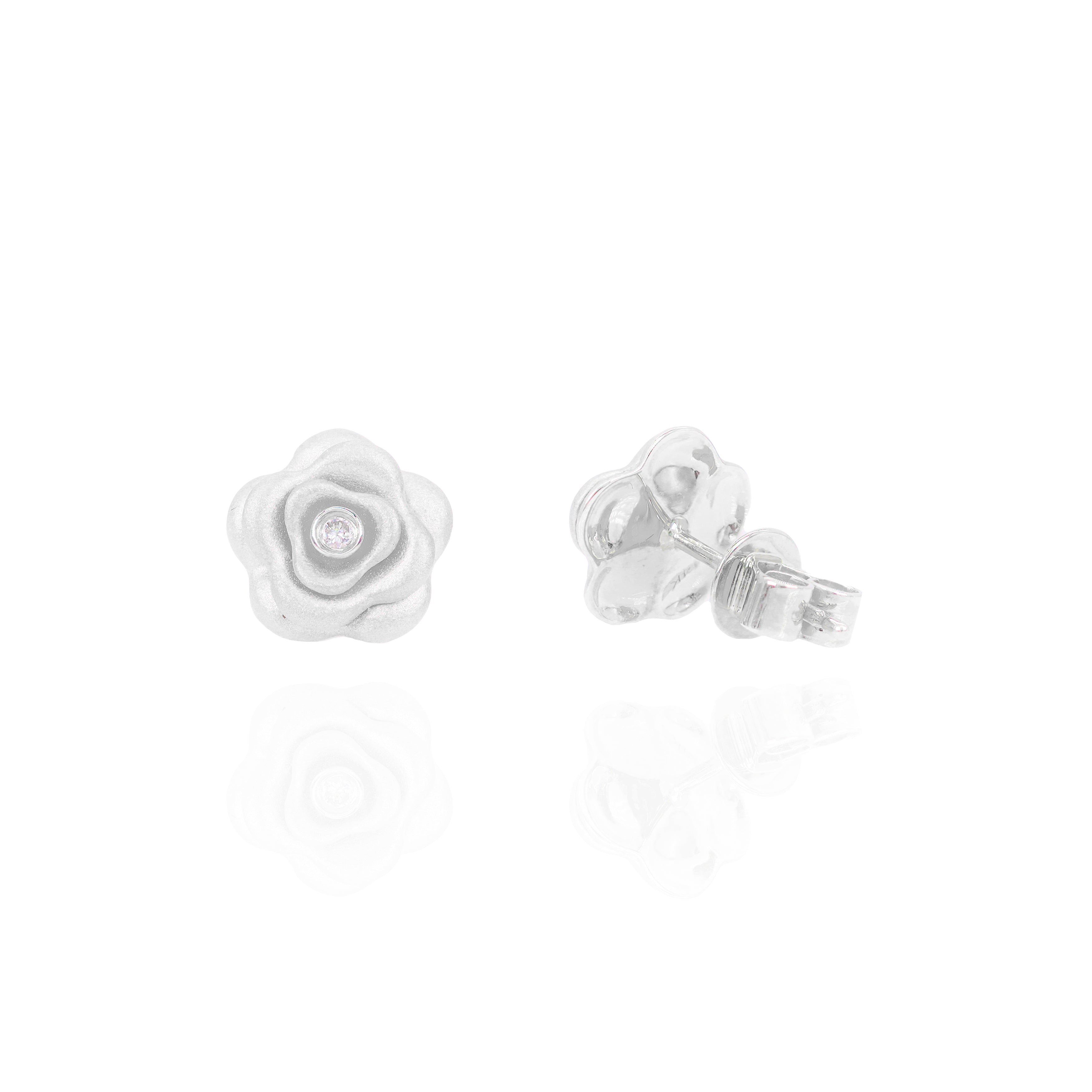 Satin Gold Rose Flower Diamond Earrings