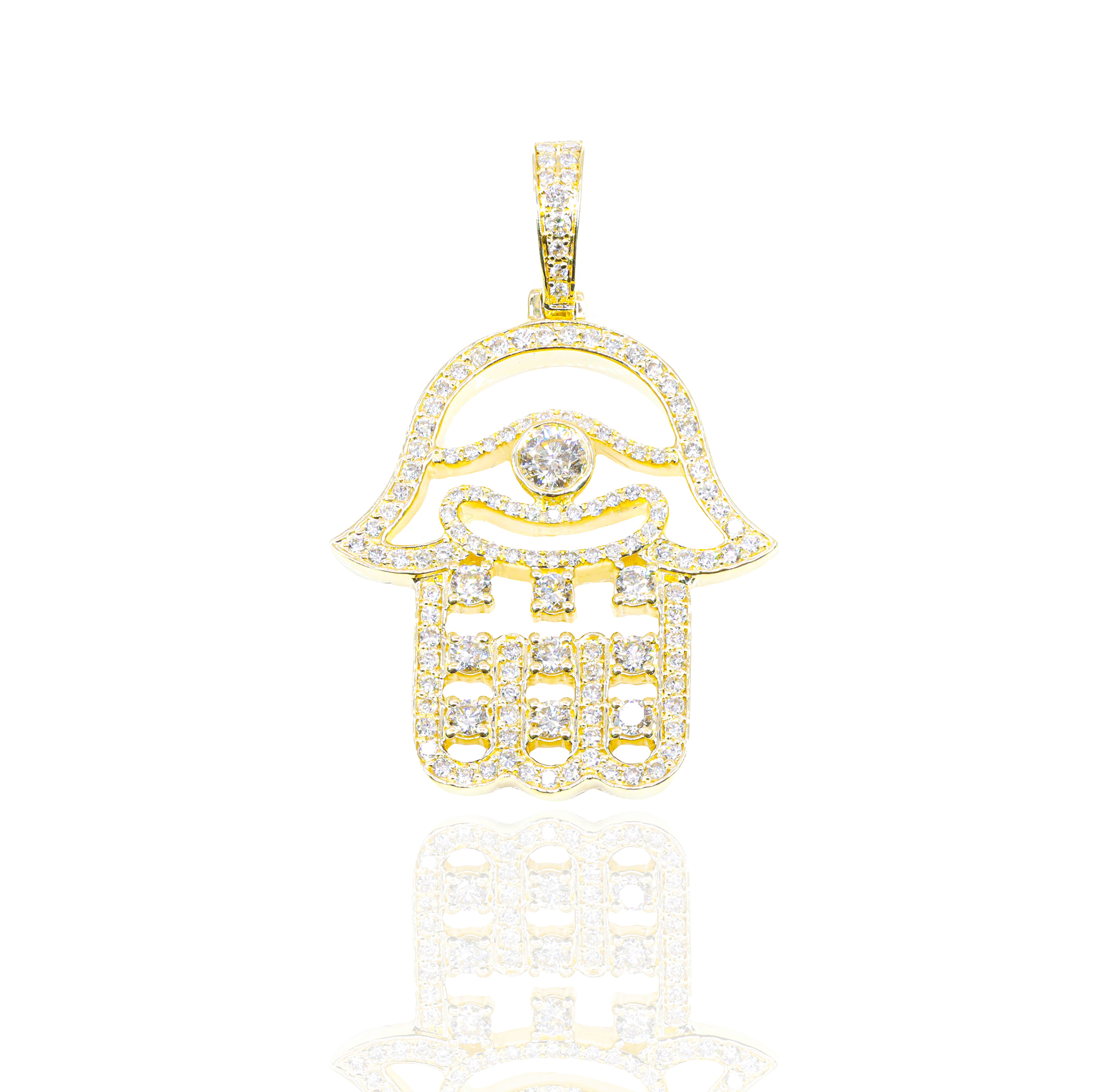 Diamond Hamza Hand Pendant with Diamond Eye