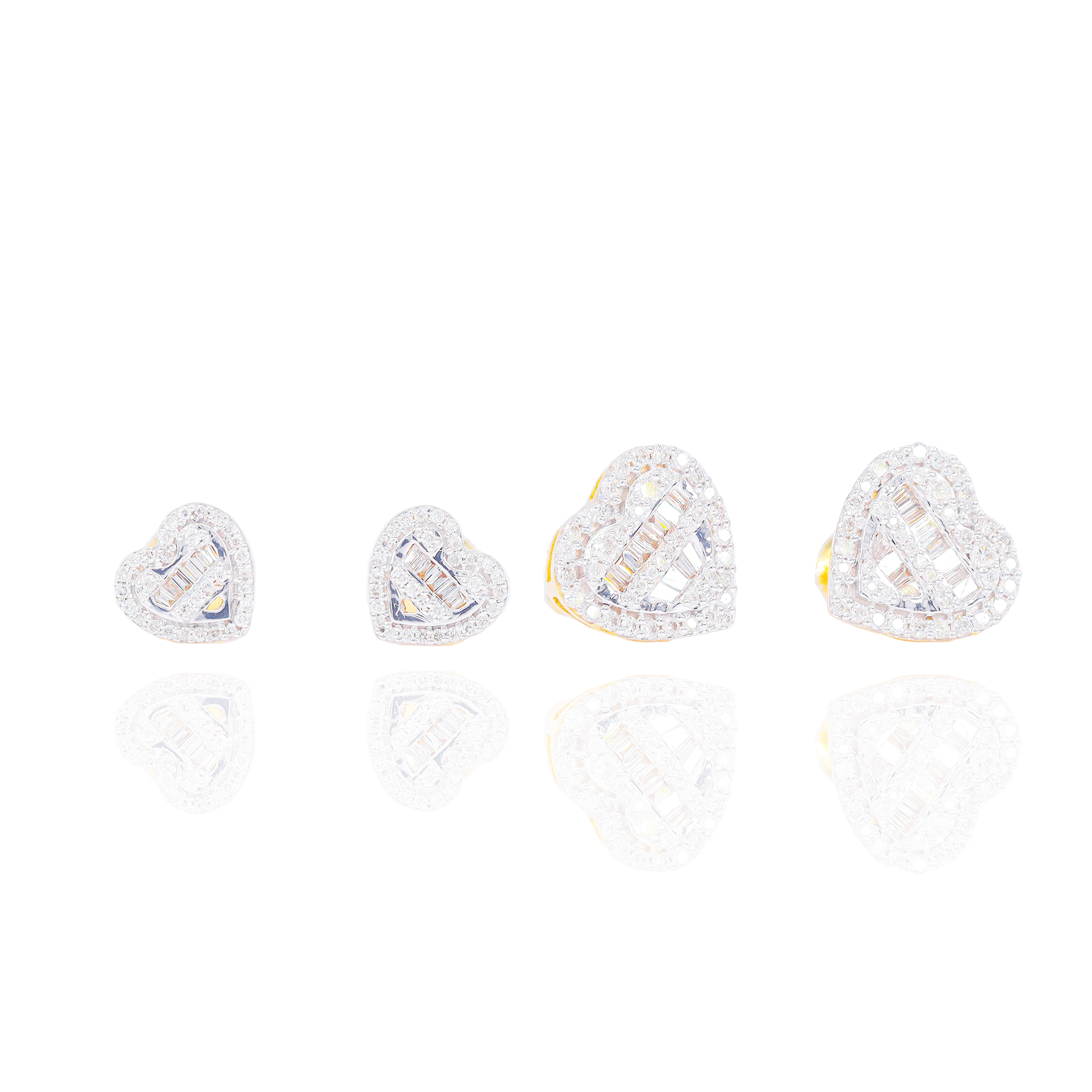 Heart Shaped Diamond Earrings with Baguette Center