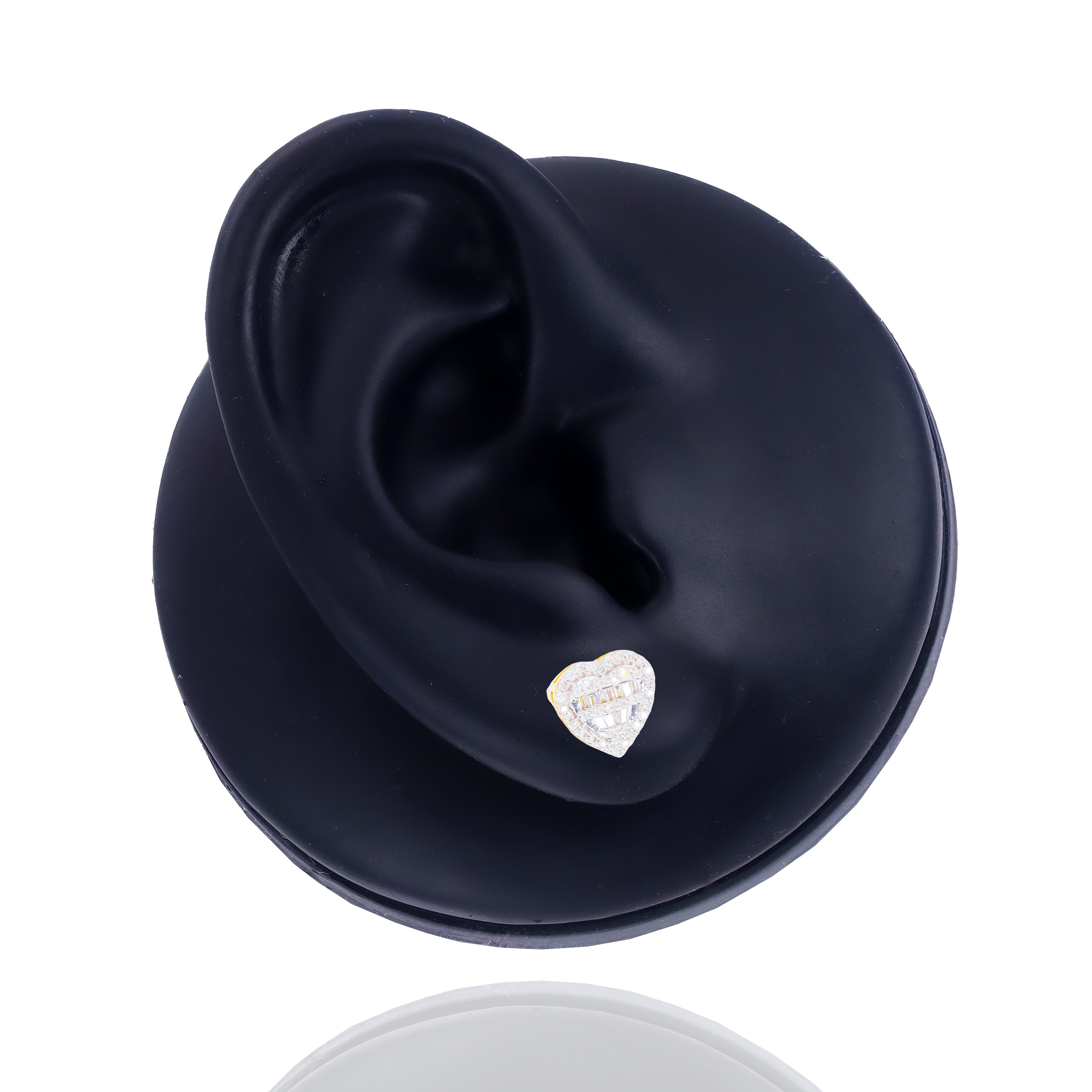 Heart Shaped Diamond Earrings with Baguette Center