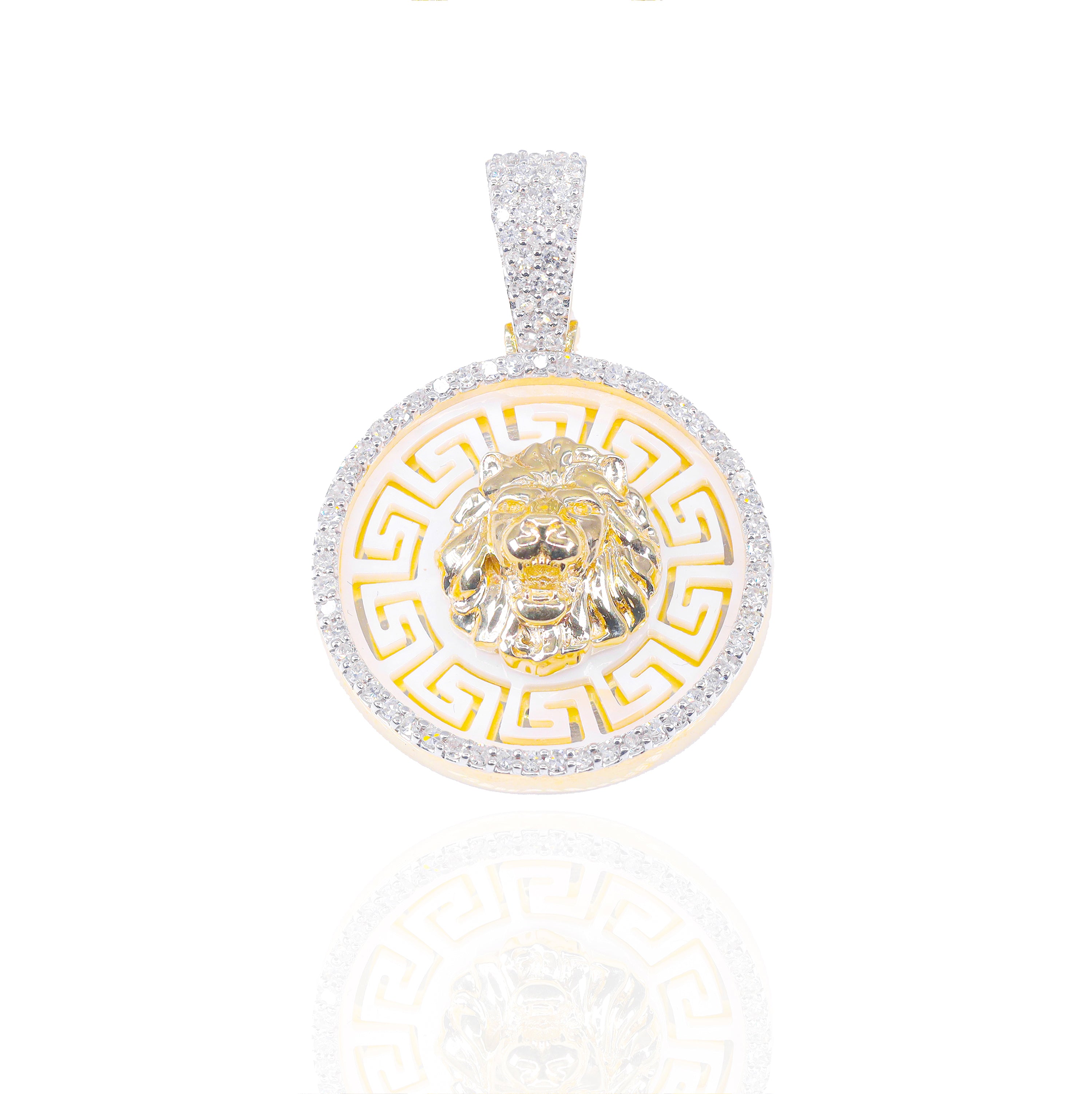 Gold Lion with Versace Pearl Back Diamond Pendant