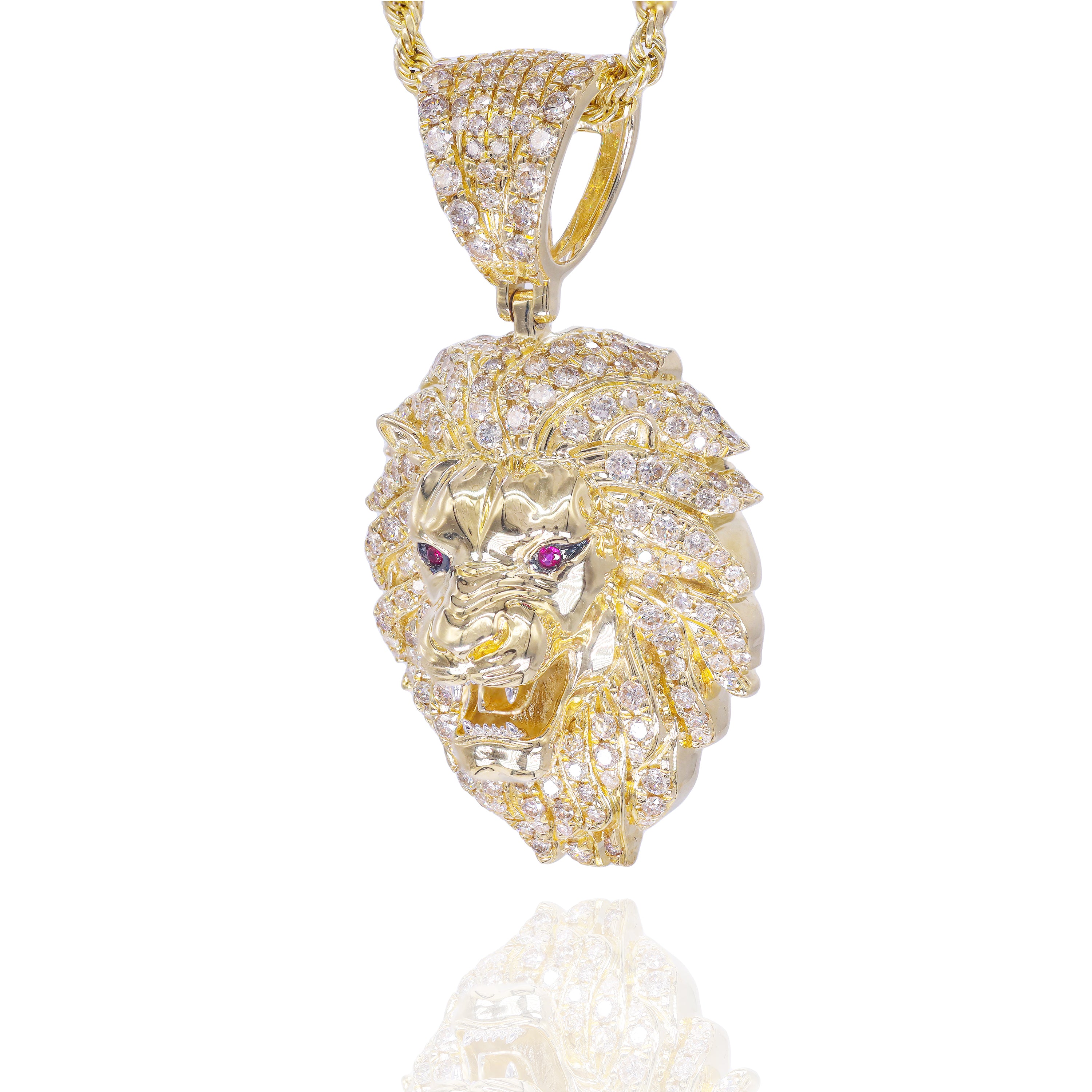 Large Diamond Lion Head w/ Red Eyes Pendant