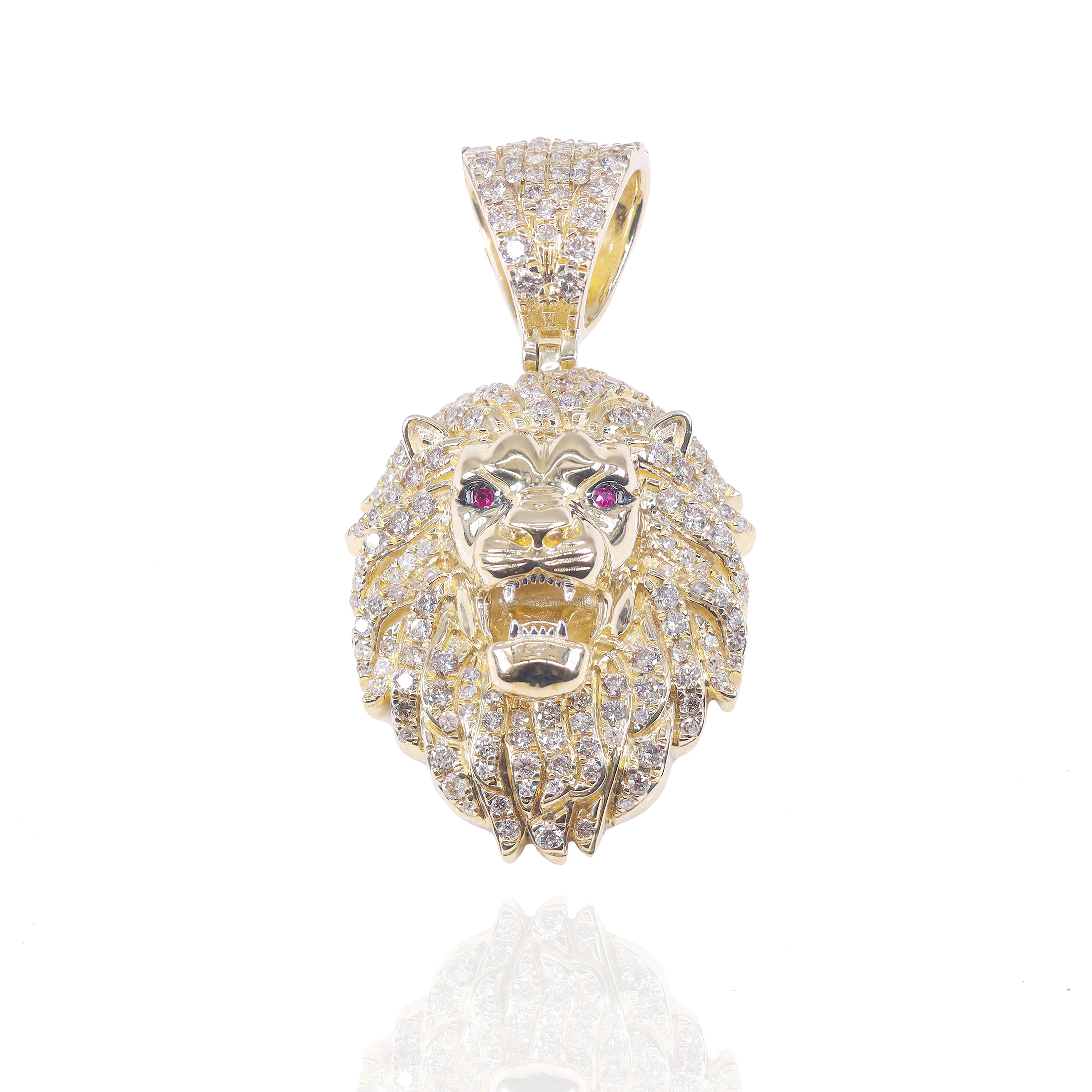 Large Diamond Lion Head w/ Red Eyes Pendant