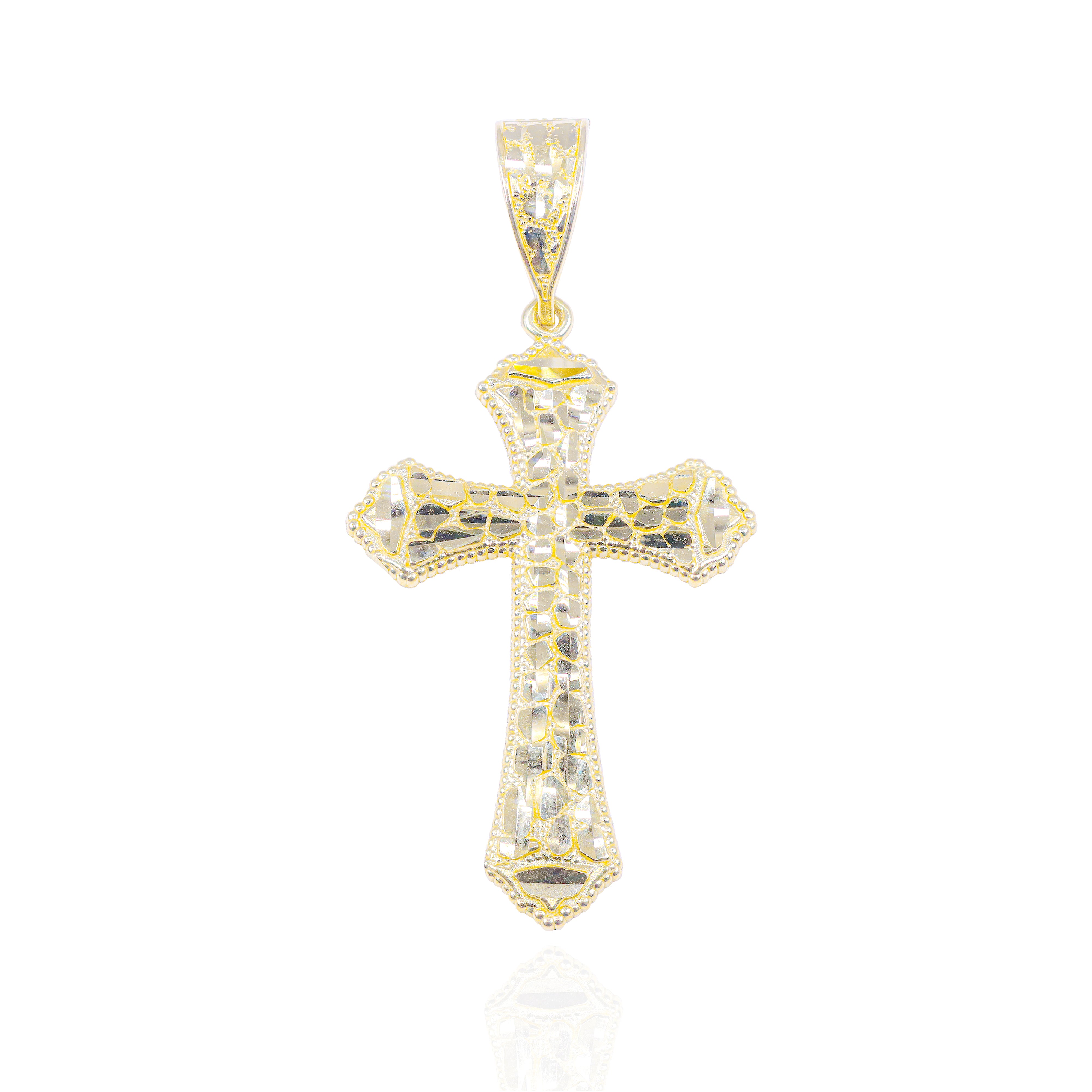 Gold Nugget Cut Cross Pendant