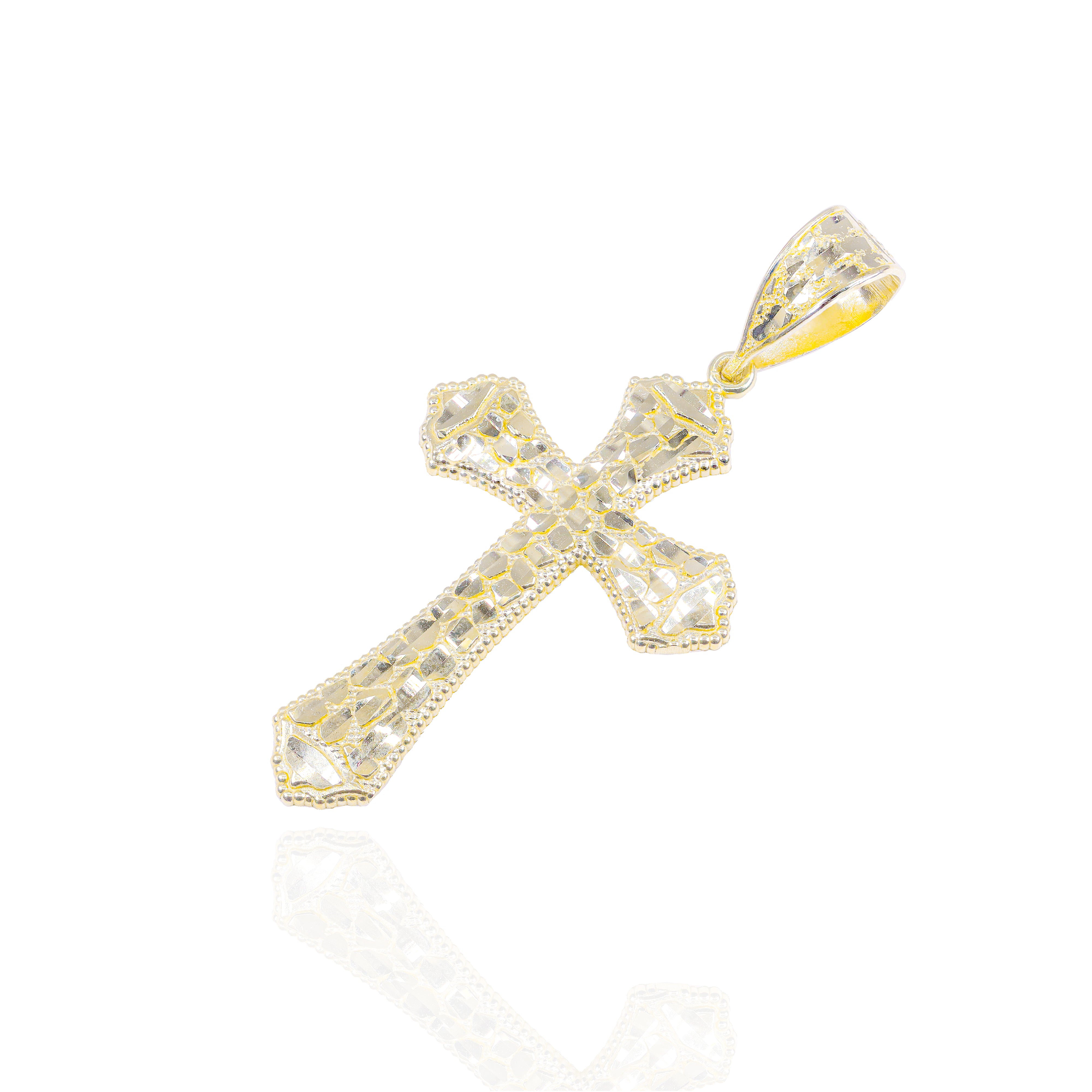 Gold Nugget Cut Cross Pendant