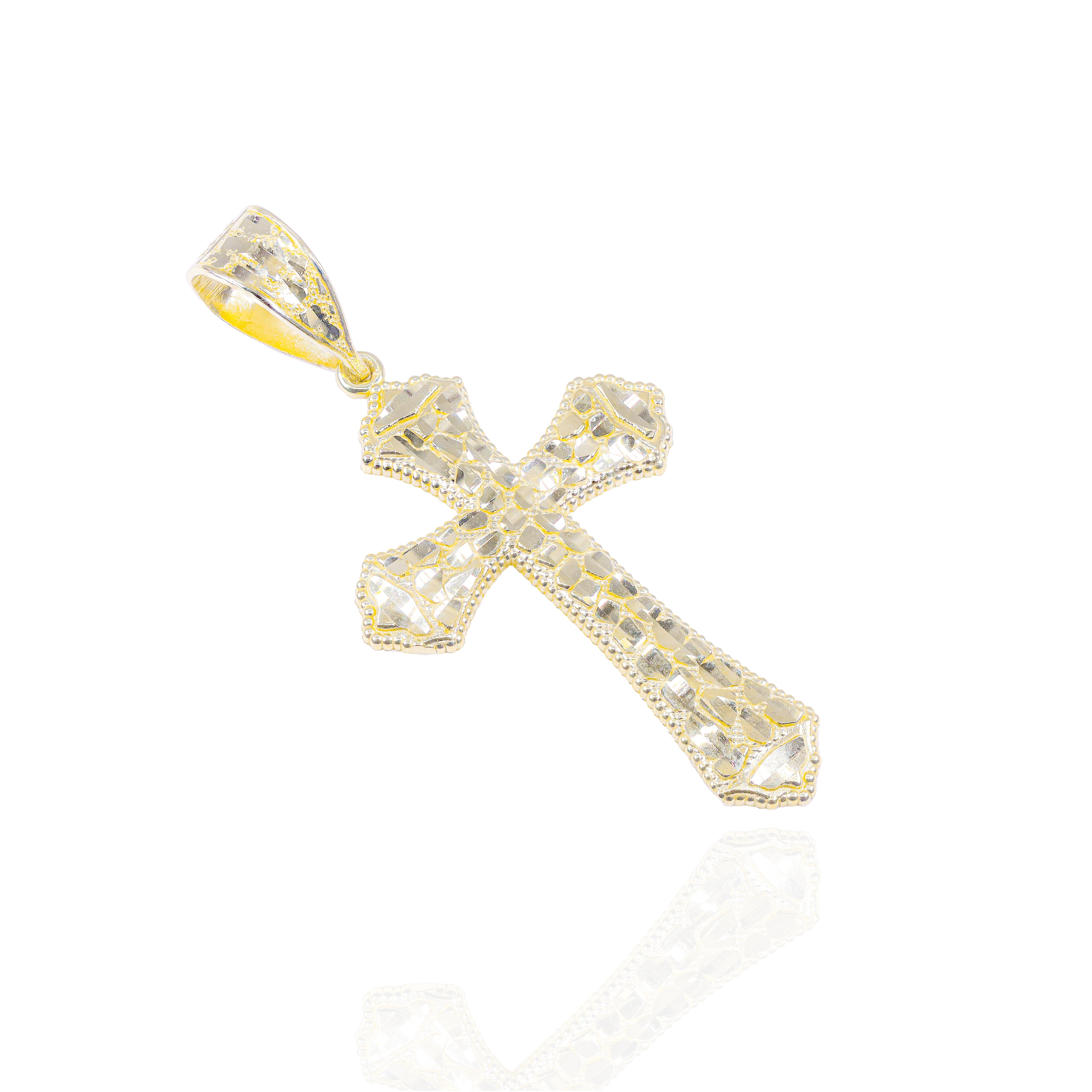 Gold Nugget Cut Cross Pendant