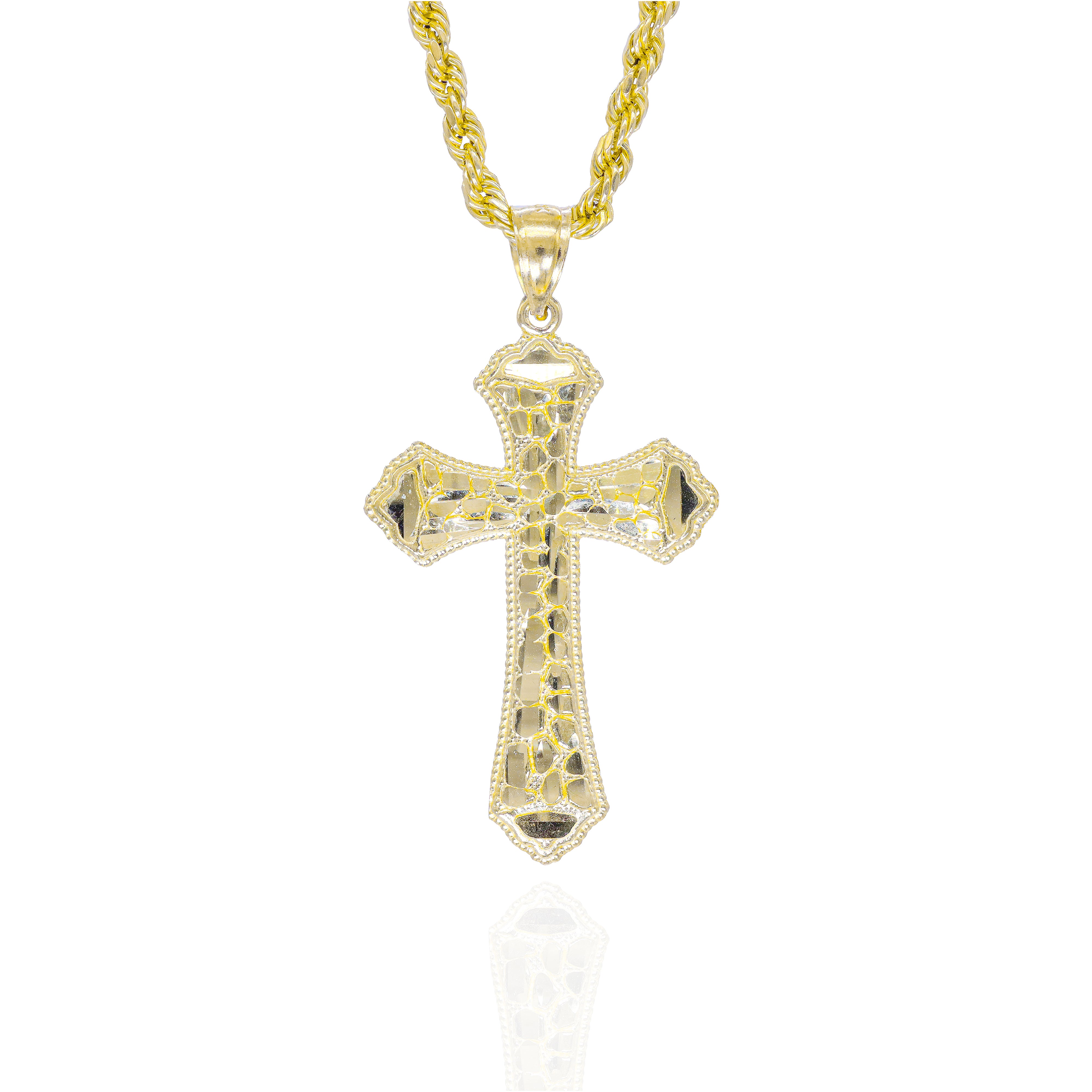 Gold Nugget Cut Cross Pendant