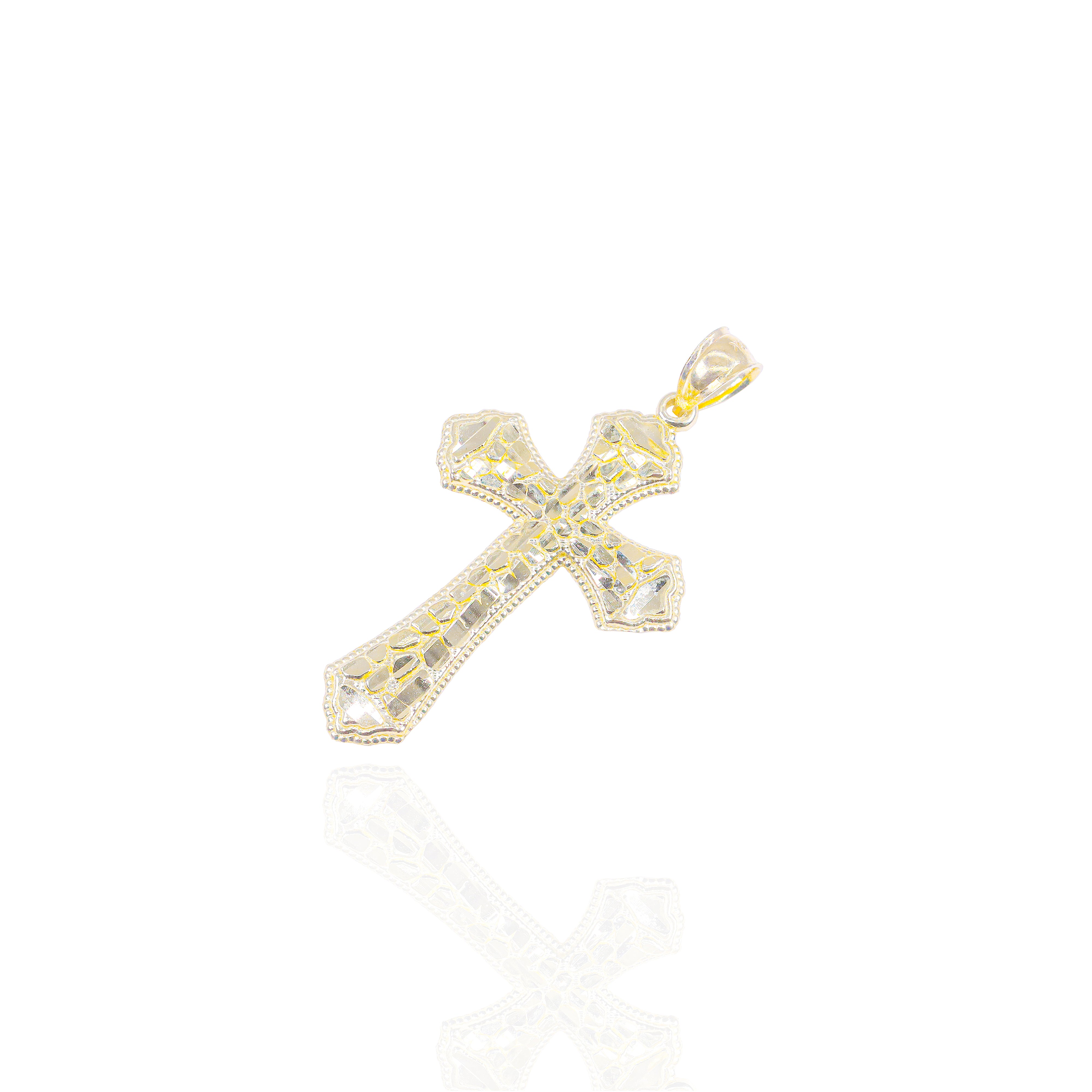 Gold Nugget Cut Cross Pendant