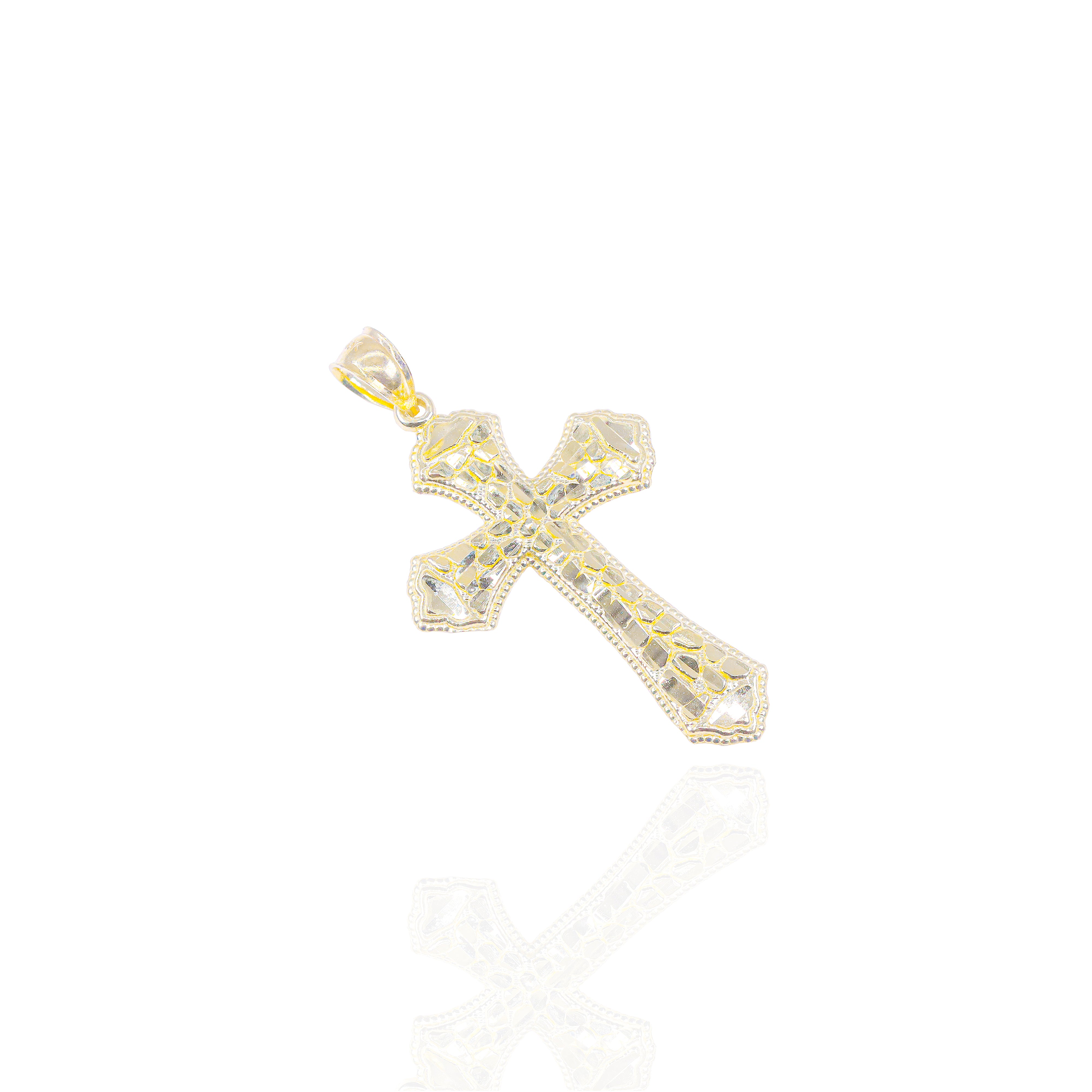 Gold Nugget Cut Cross Pendant