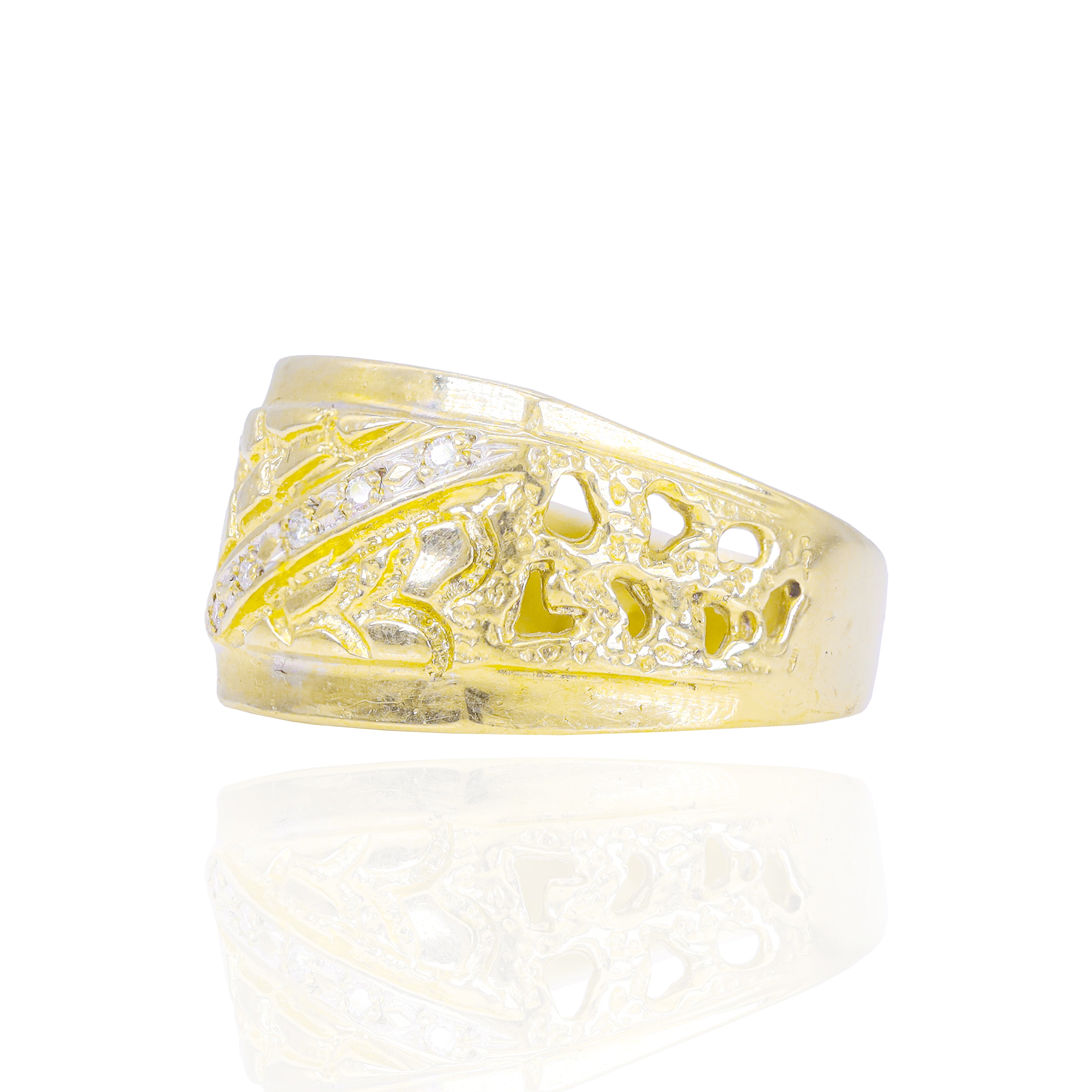 Gold Nugget with One Row Diamond Ring