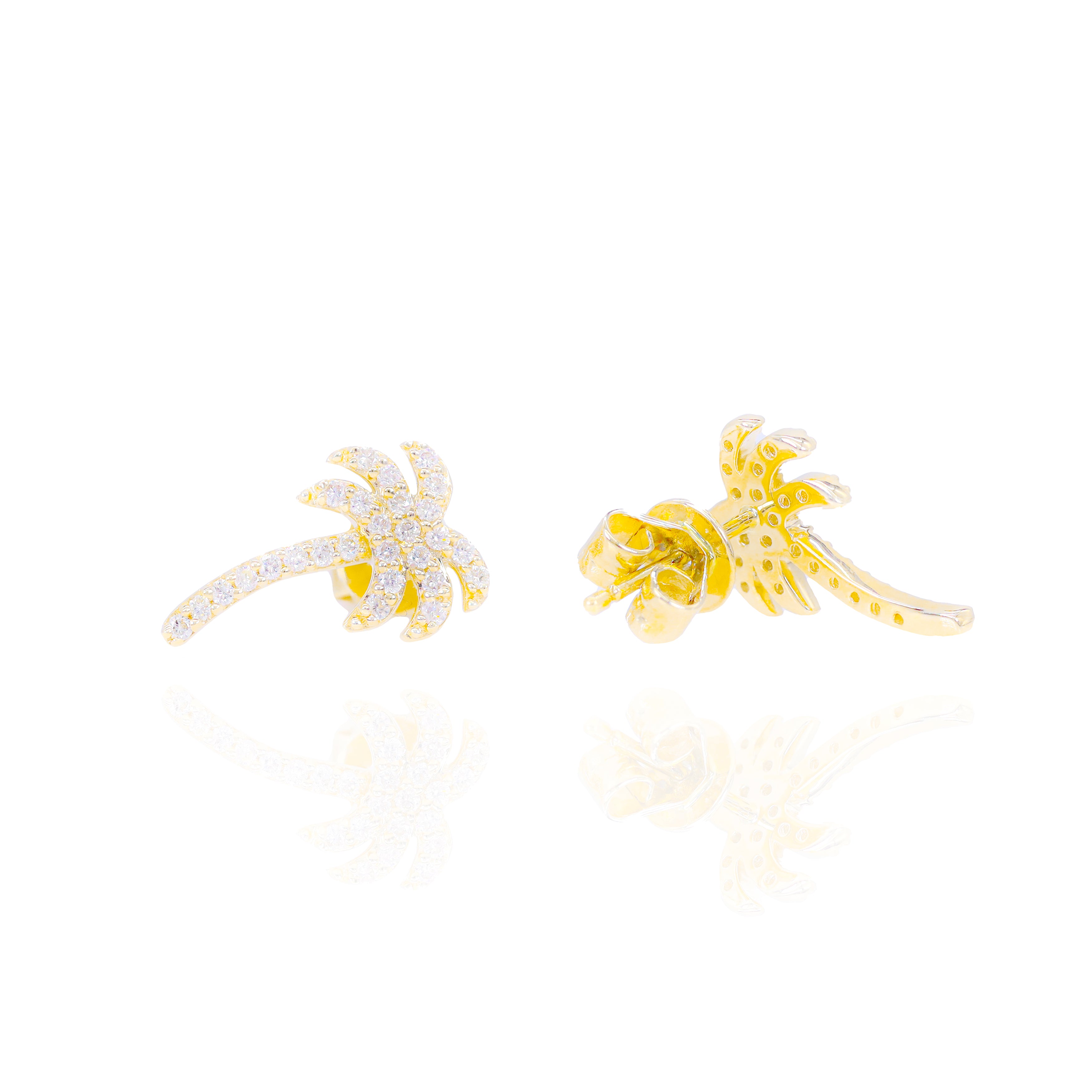 Palm Tree Round Diamond Earrings