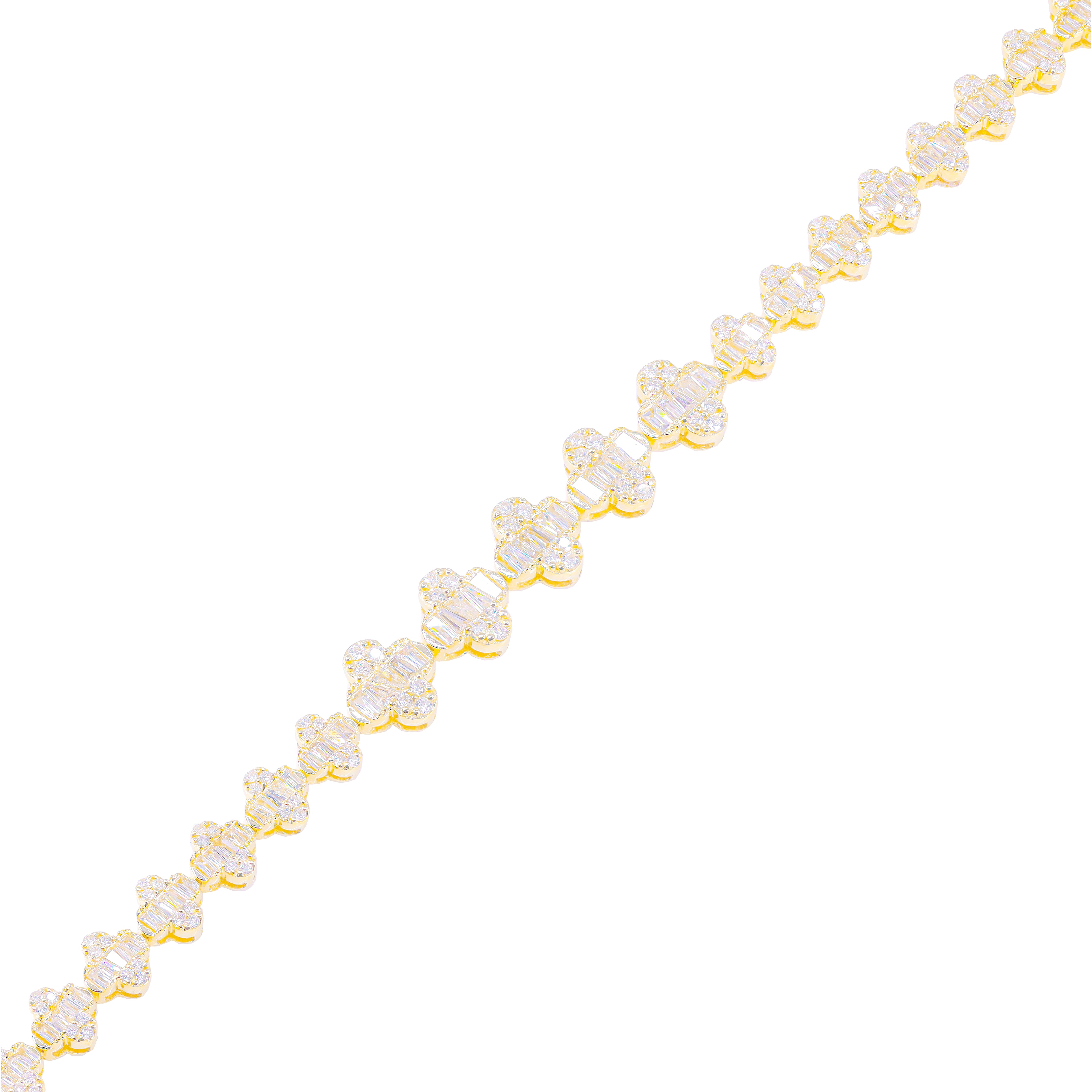 Clover Shaped Baguette & Round Diamond Bracelet