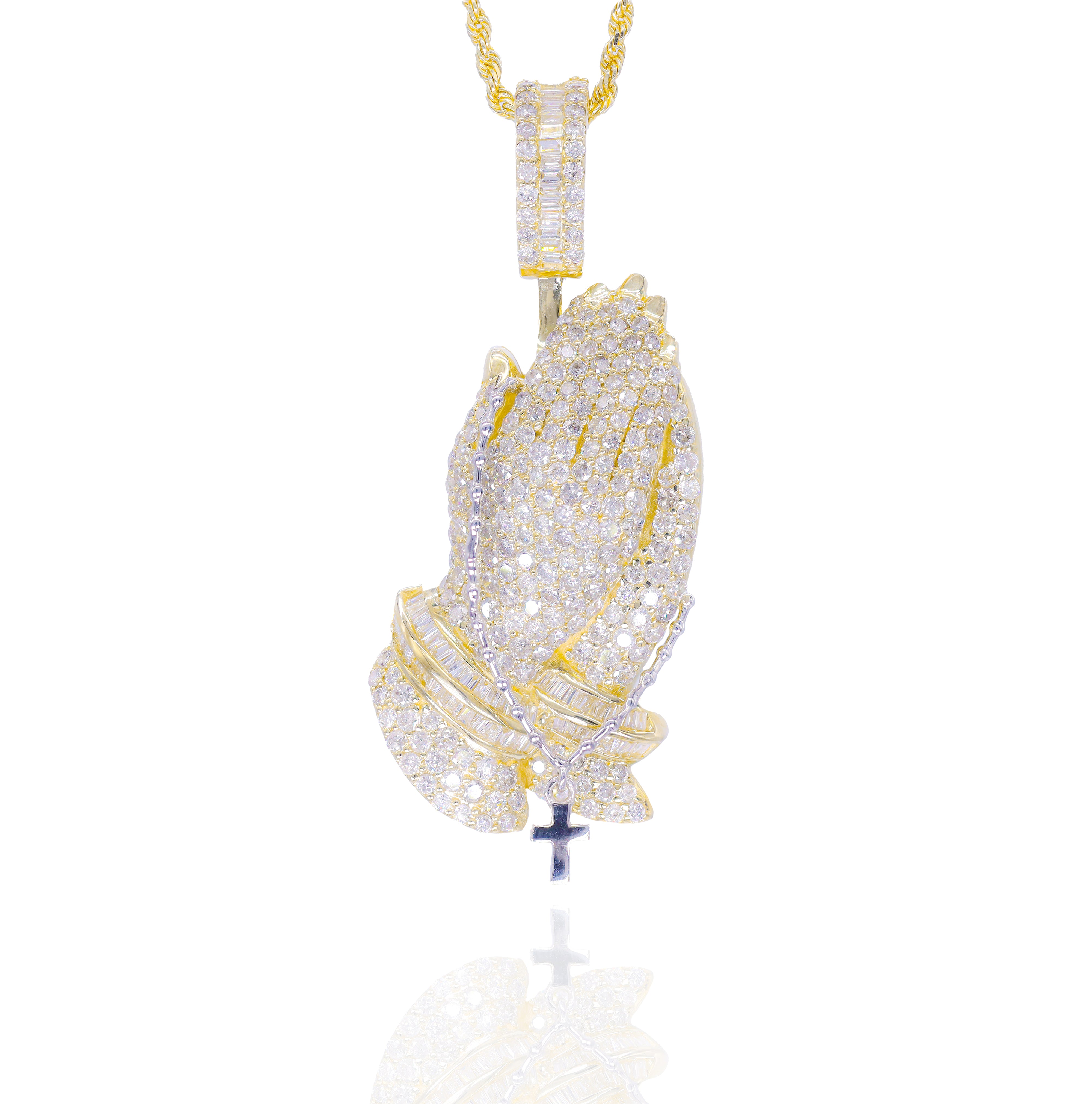 Praying Hands with Rosary Diamond Pendant