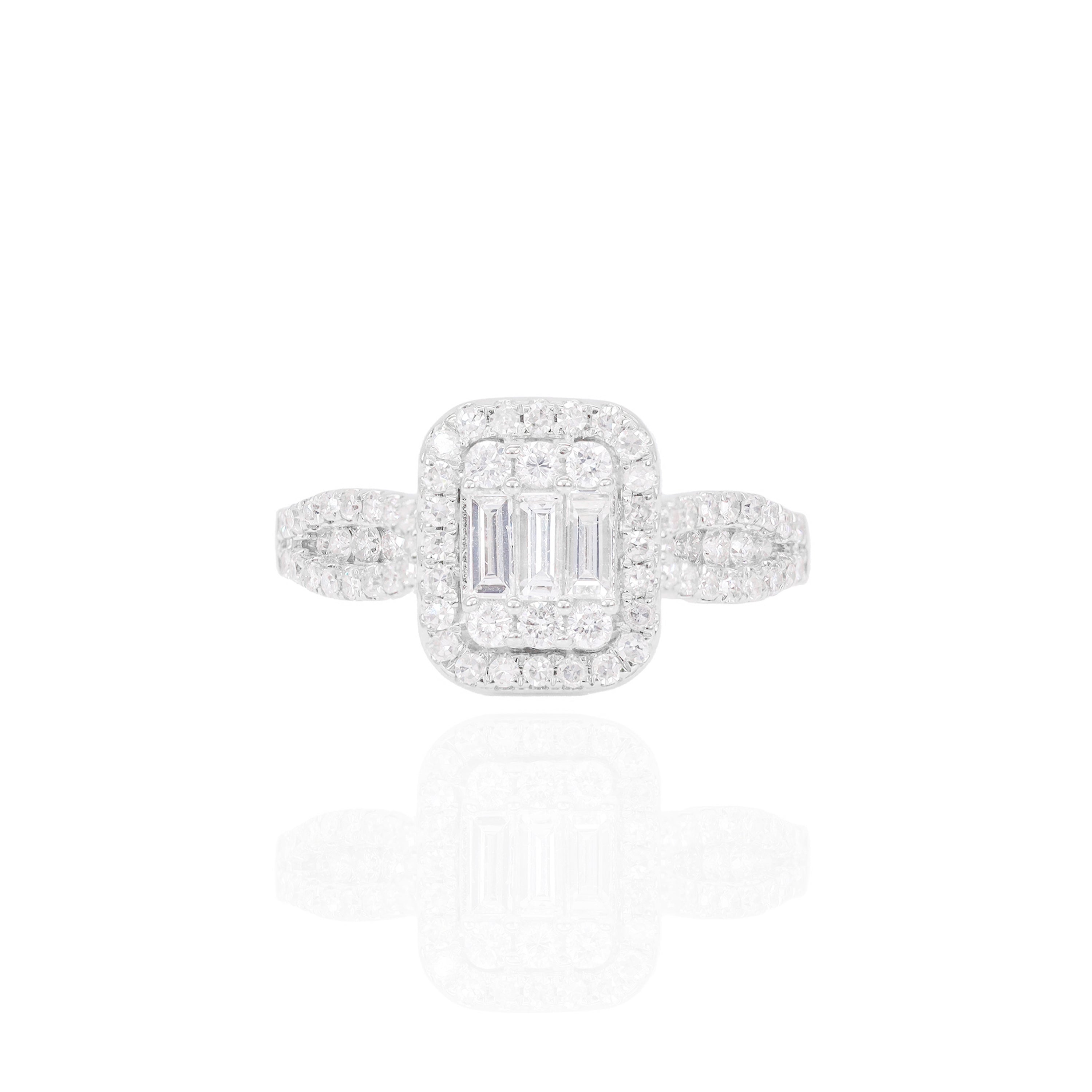 Rectangle Top Diamond Engagement Ring with Diamond Band