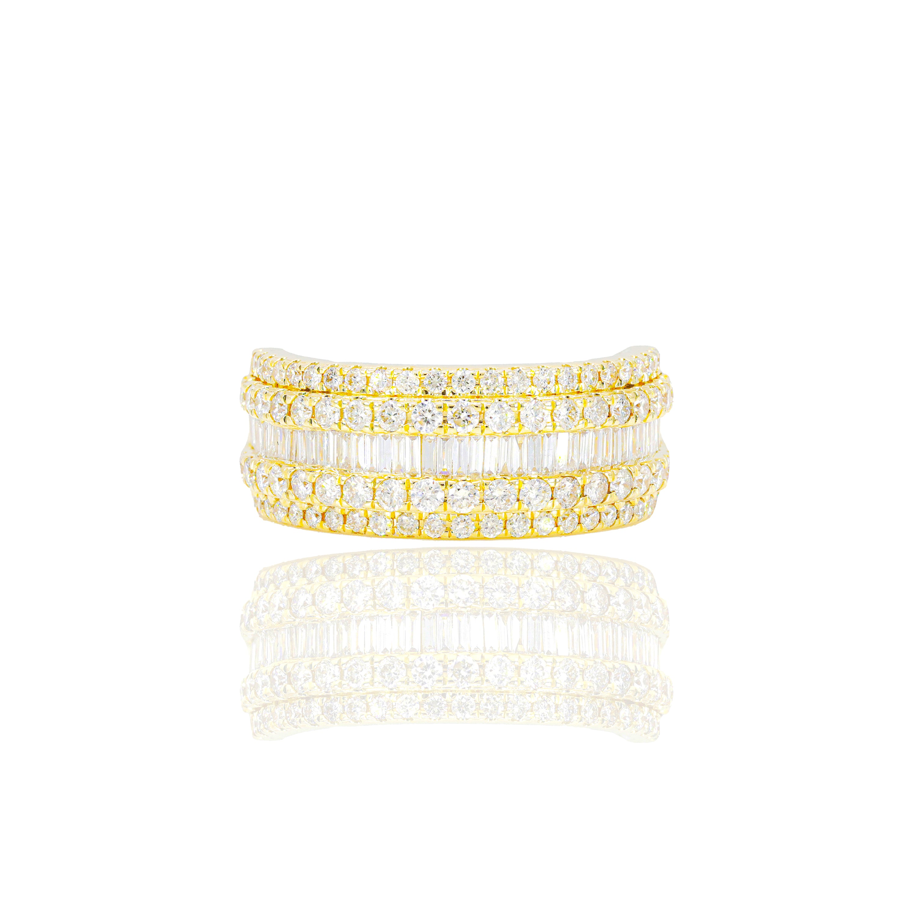 One Row Baguette with Round Diamond Borders Diamond Ring