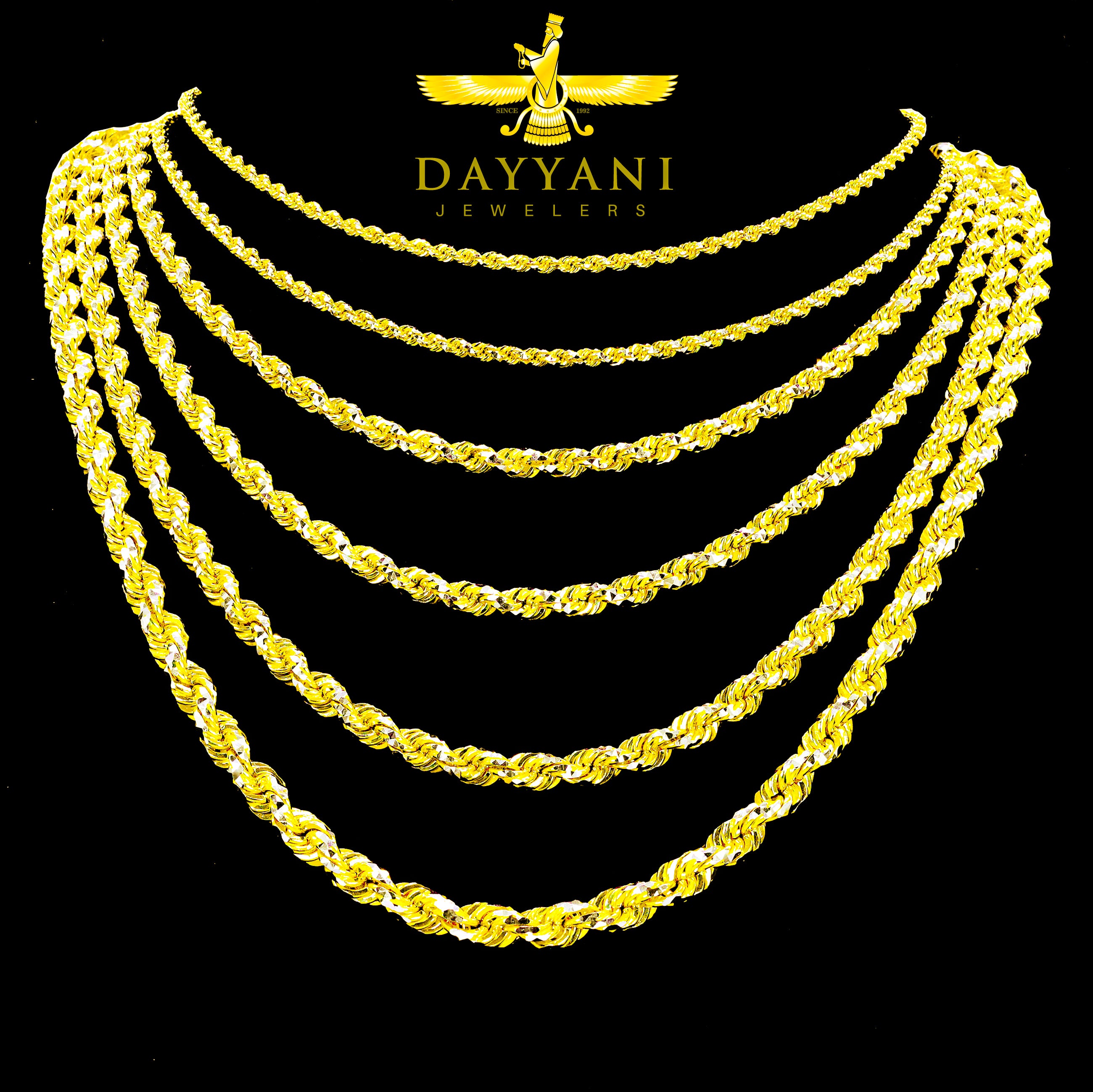 14KT Two-Tone Diamond Cut Rope Yellow Gold Chain