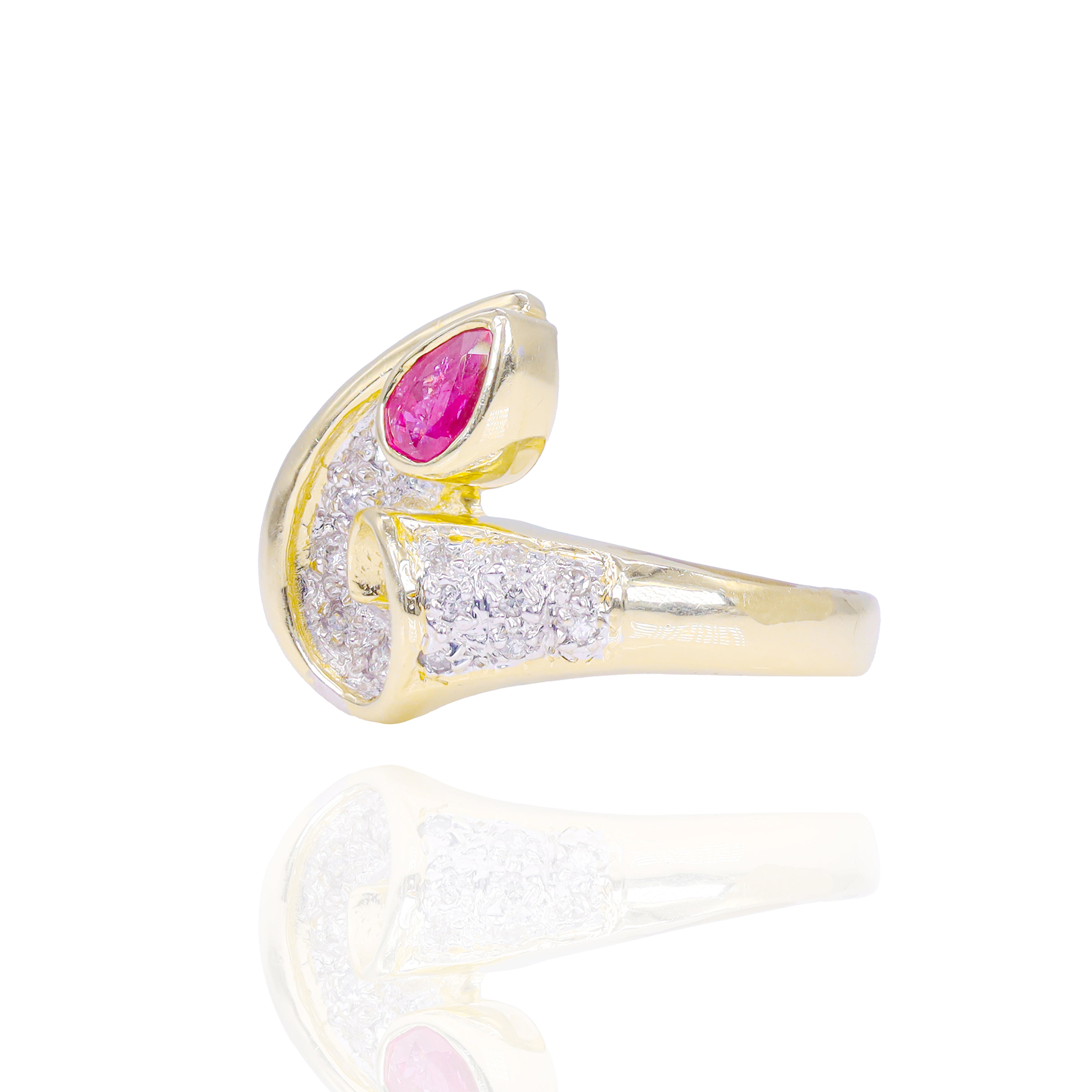 Pear Shape Ruby with Diamonds  Ring