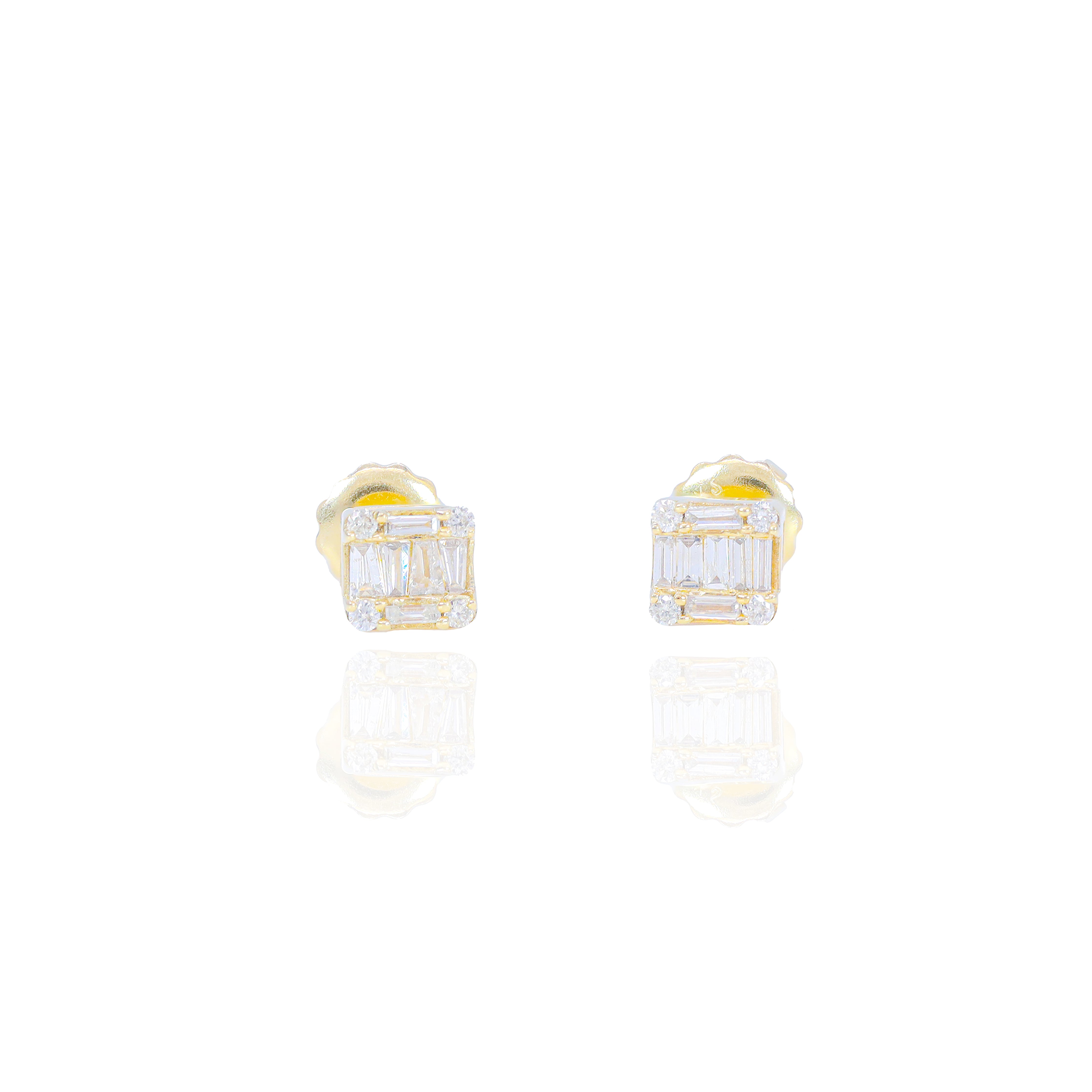 Small Baguette and Round Diamond Square Earrings