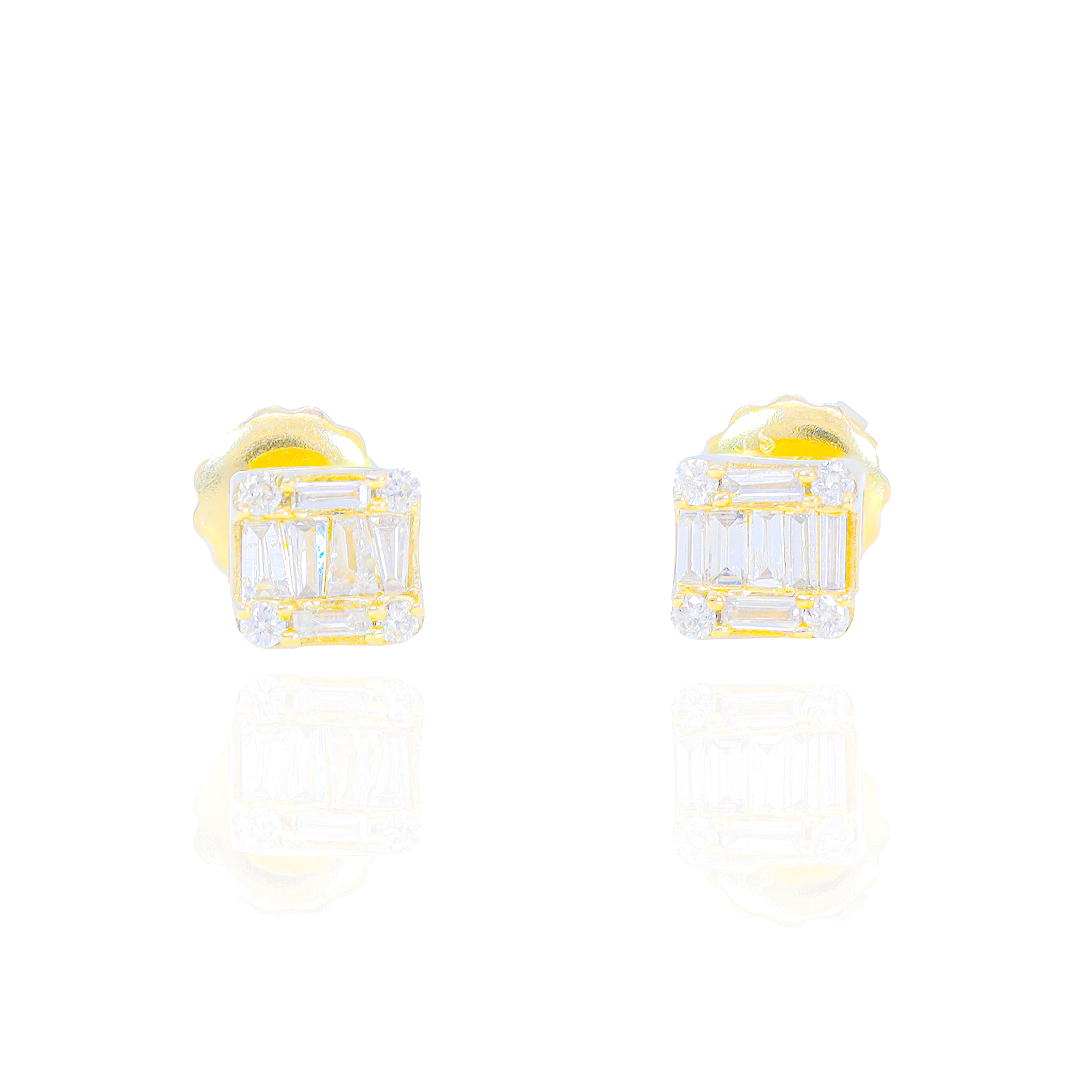 Small Baguette and Round Diamond Square Earrings