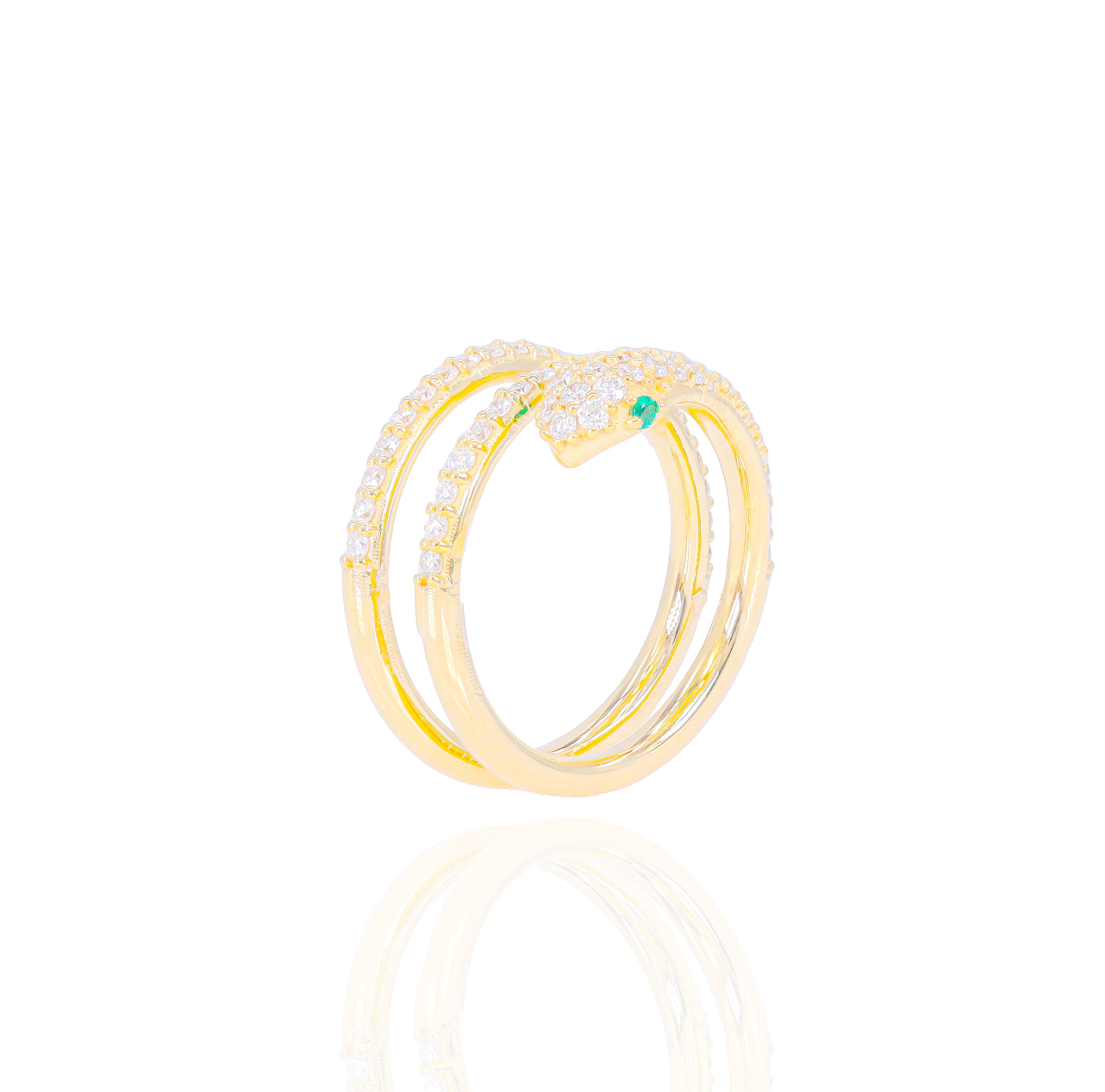 Diamond Snake Ring With Emerald Eyes