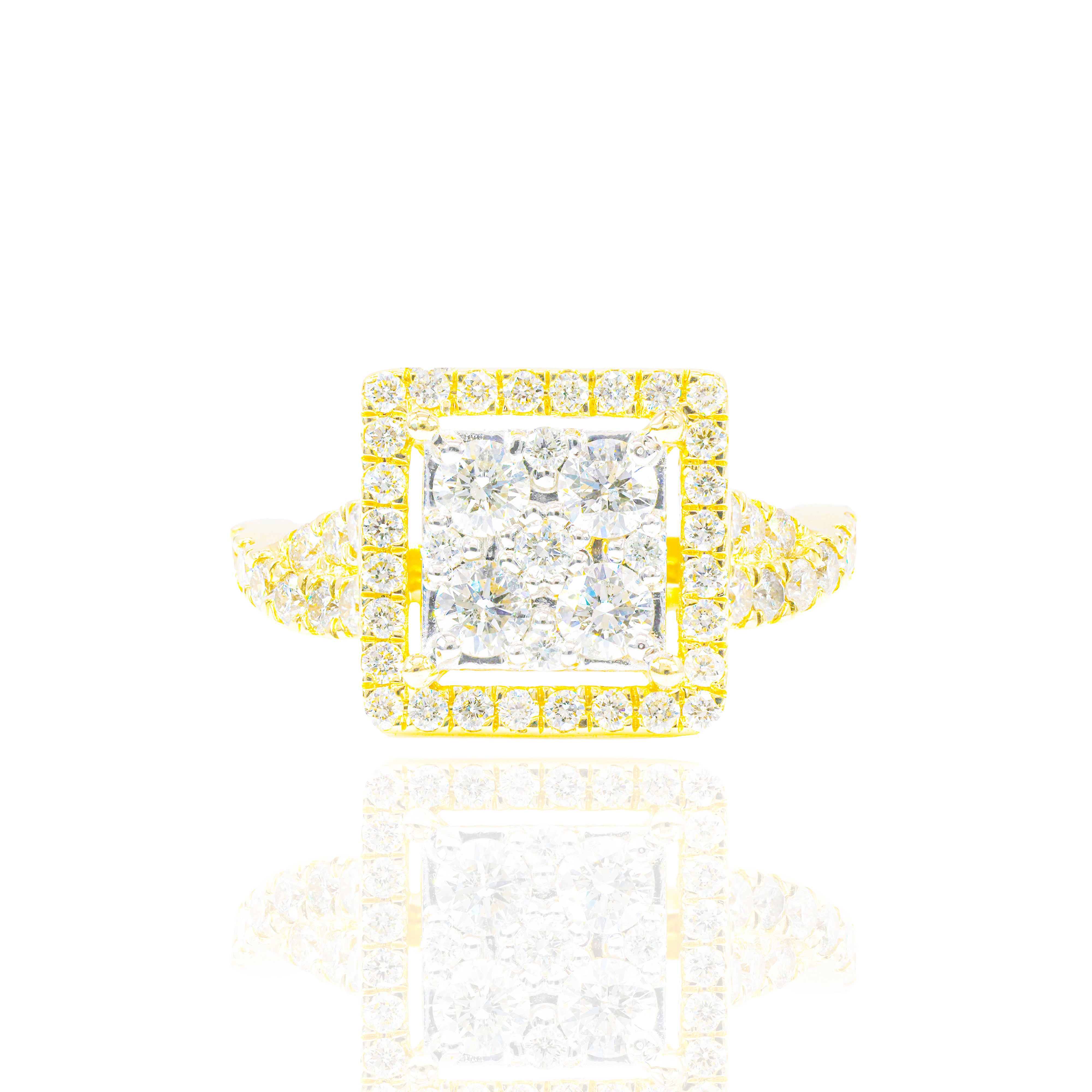 Princess Shape Open Halo Two-Tone Diamond Engagement Ring & Band