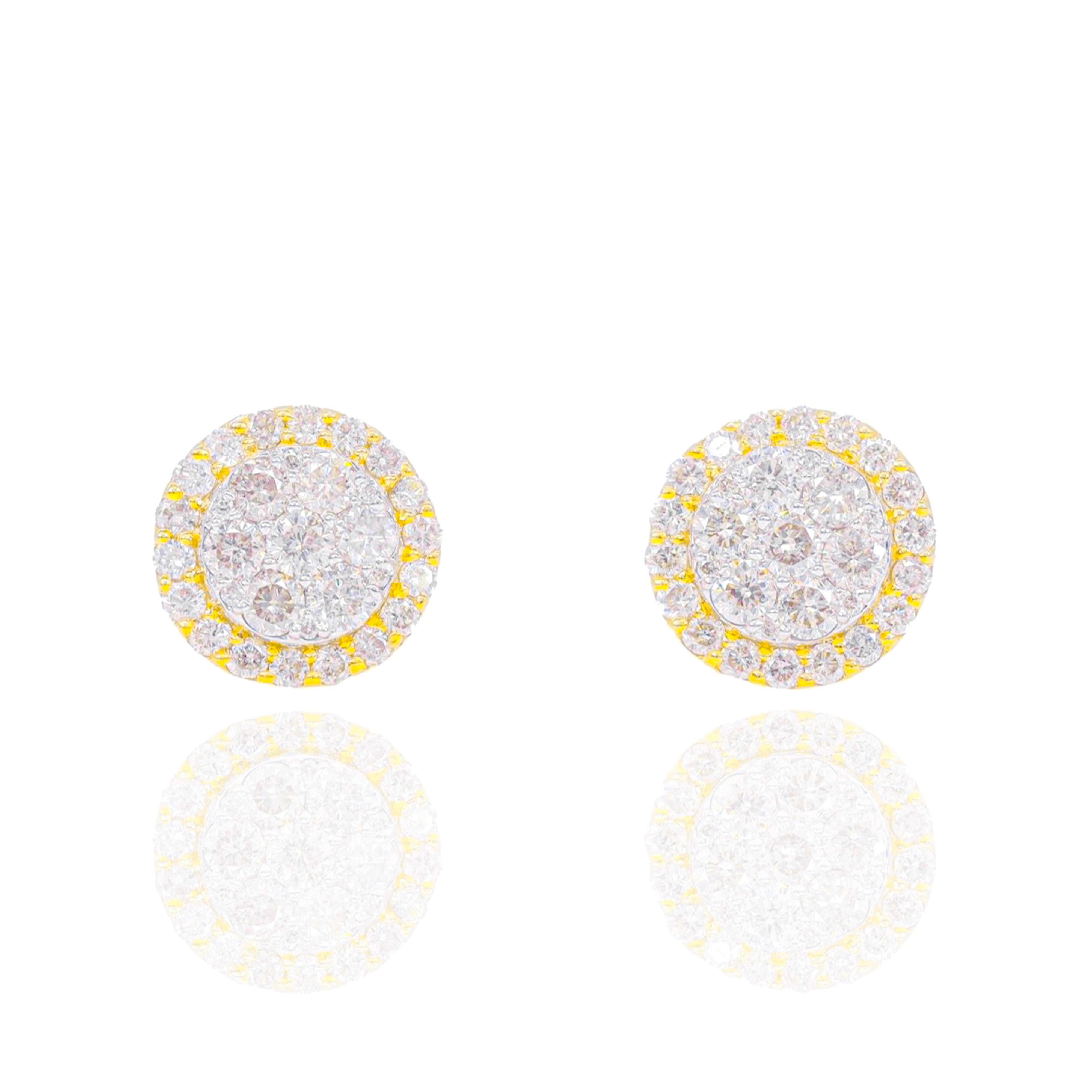 Round Cluster Diamond Earrings w/ Round Border