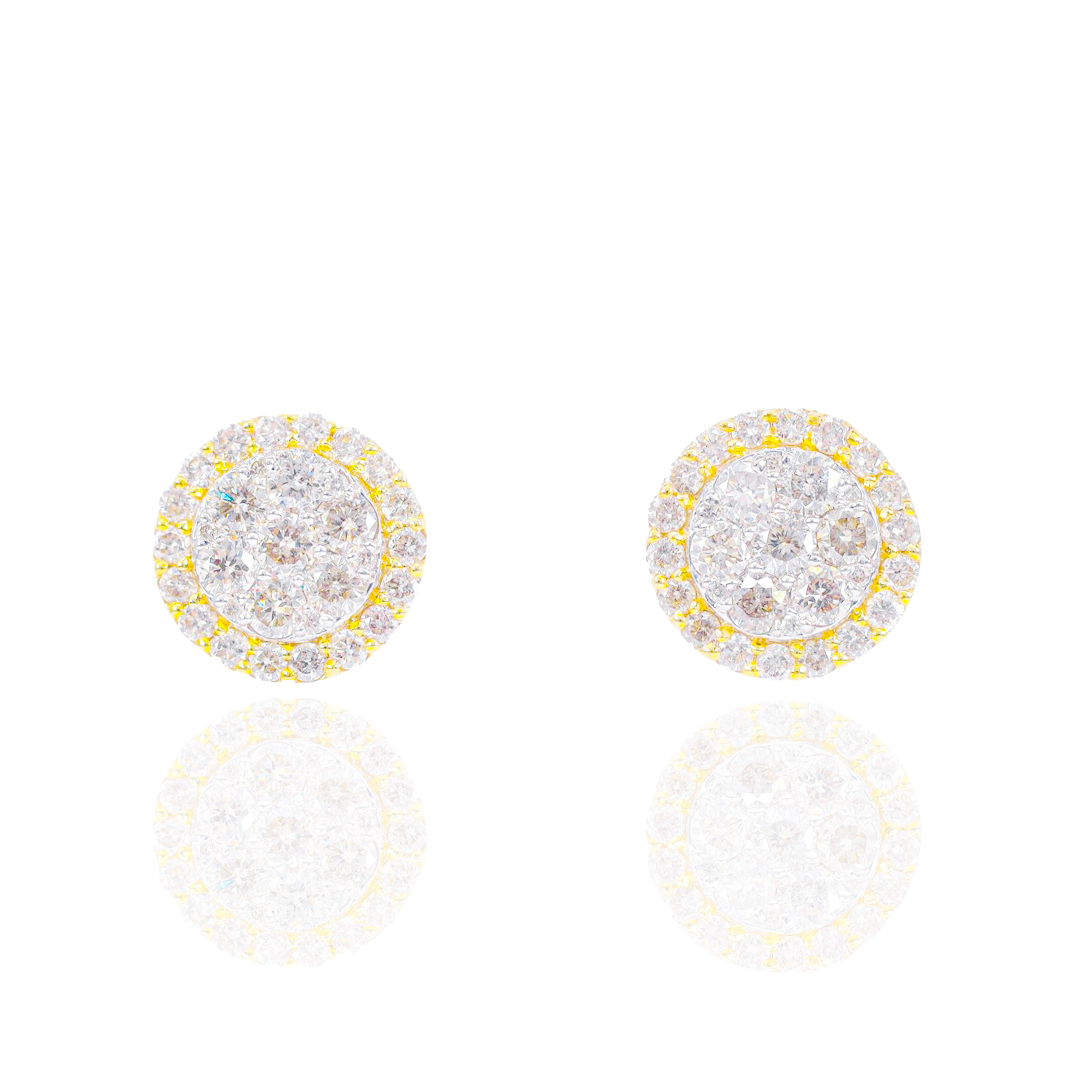 Round Cluster Diamond Earrings w/ Round Border