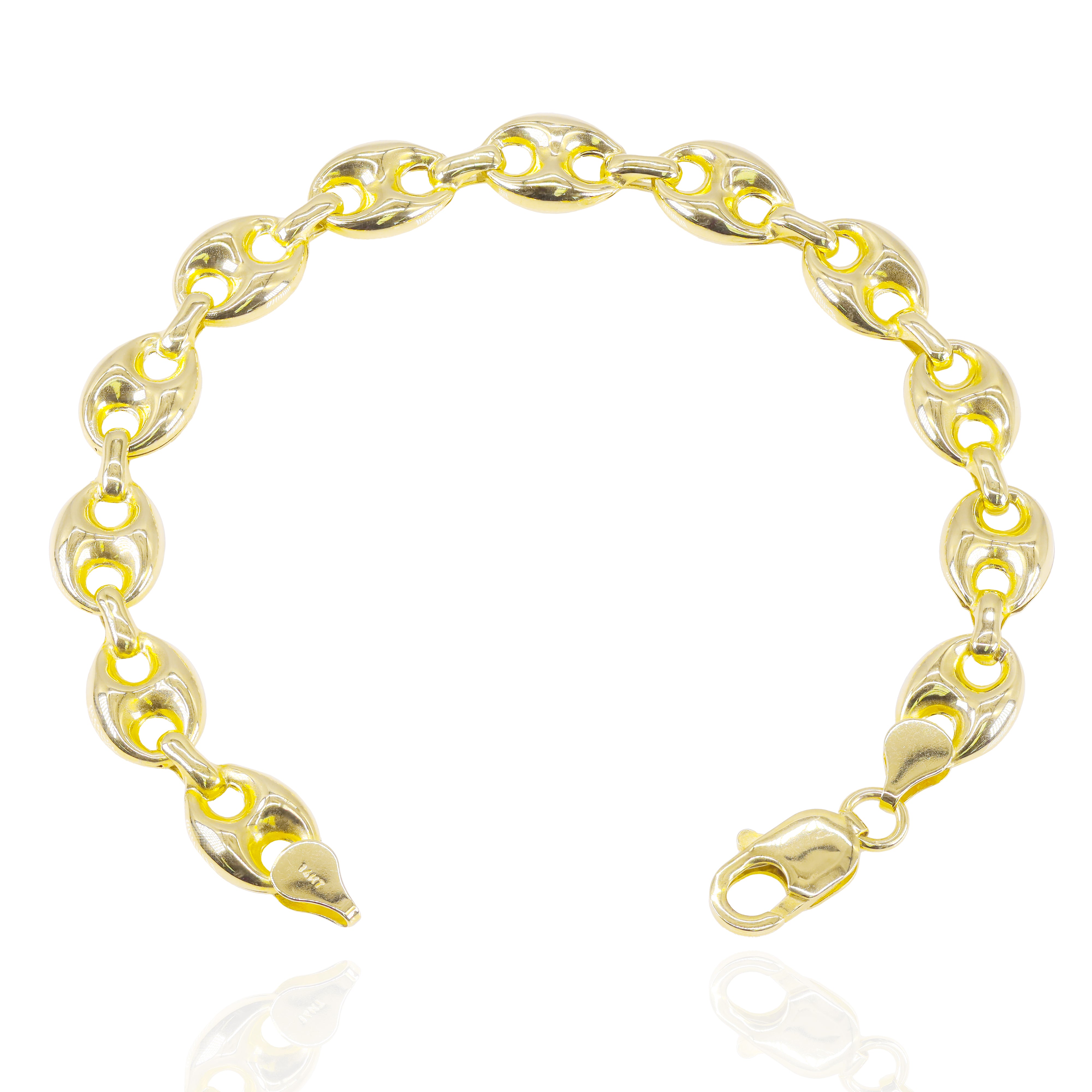 14KT SEMI-SOLID PUFFED MARINER LINK YELLOW GOLD BRACELET